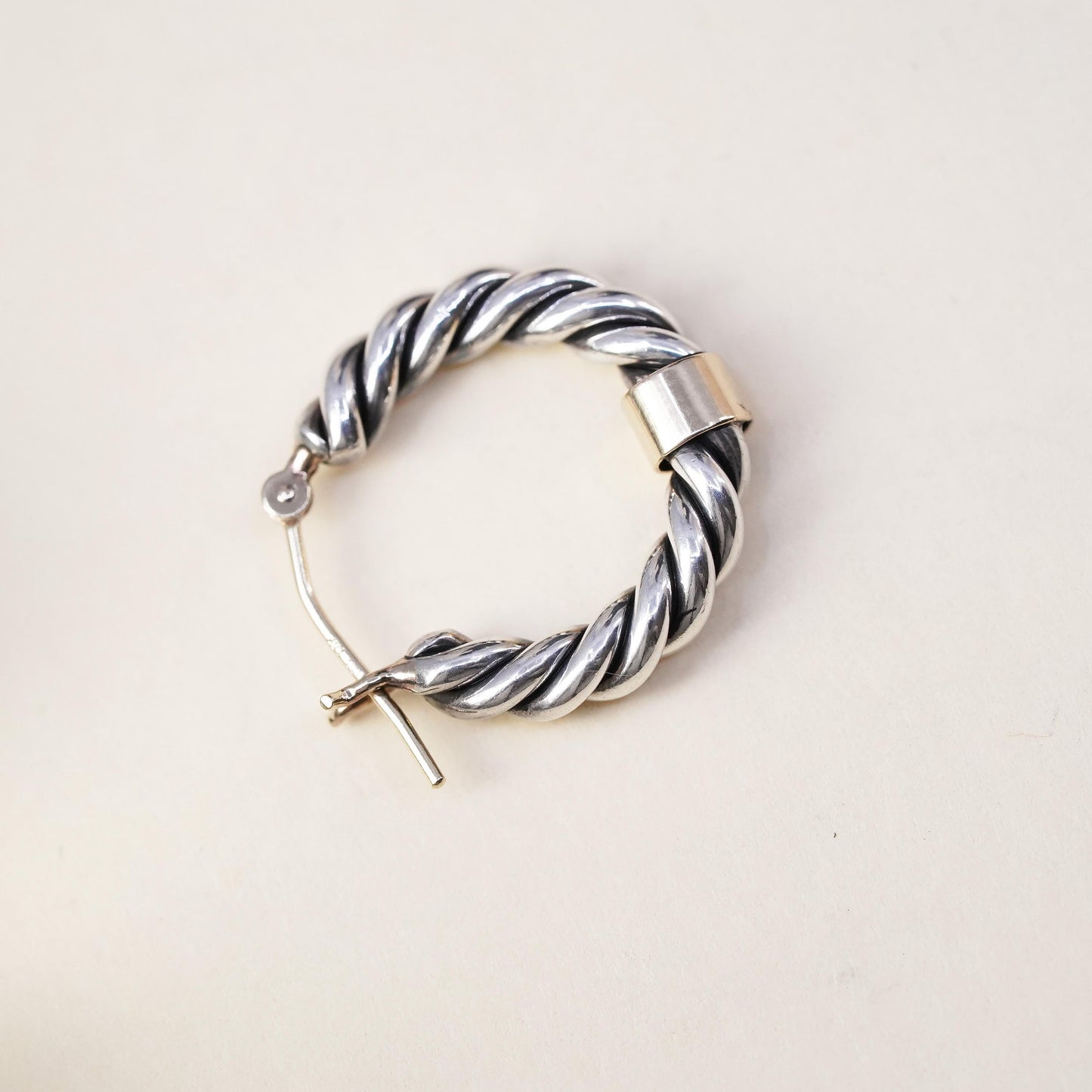 0.75” NABCO Sterling Silver 14k Gold Twisted Cable Rope Hoop single 1 earring