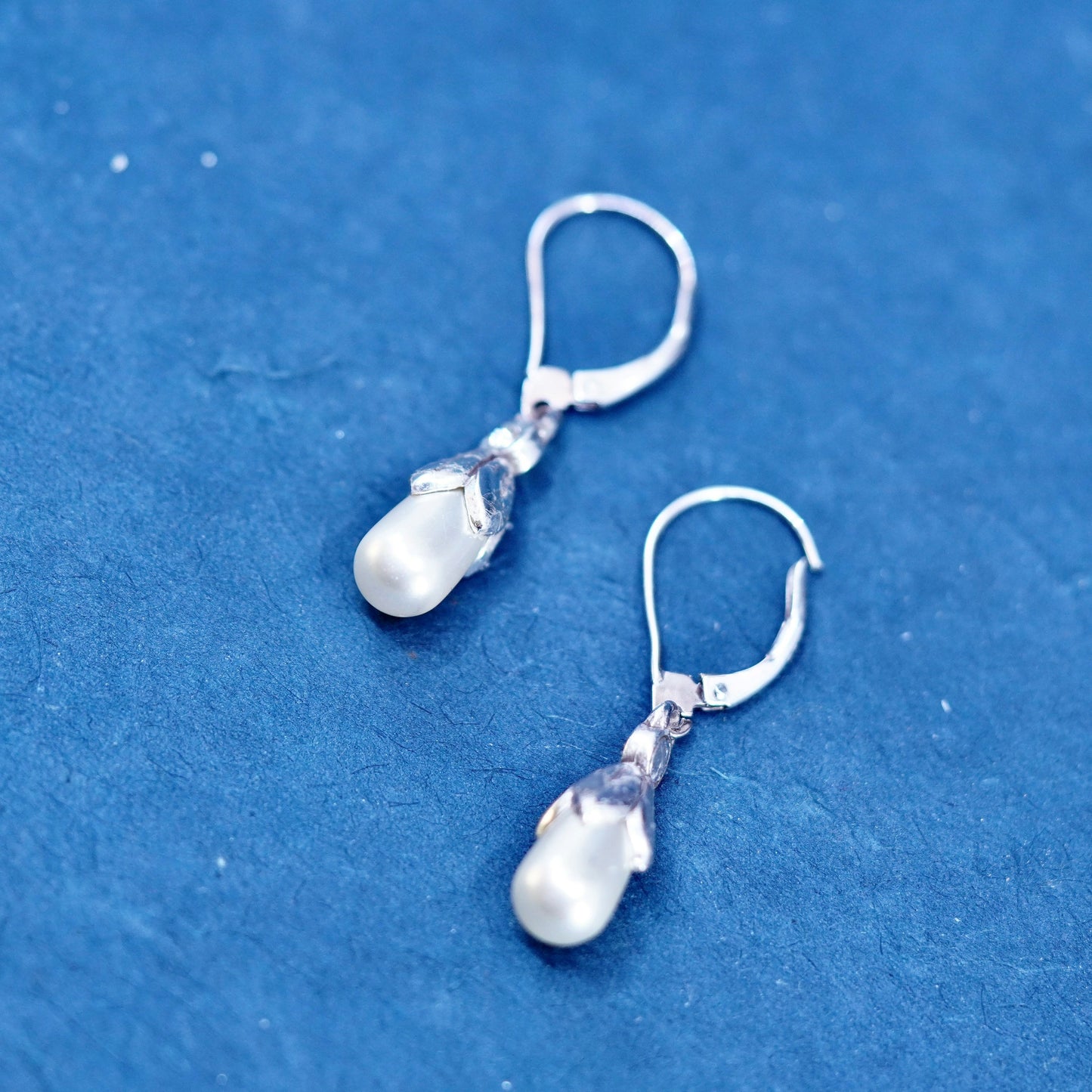 Vintage sterling silver handmade earrings, 925 hooks with pearl