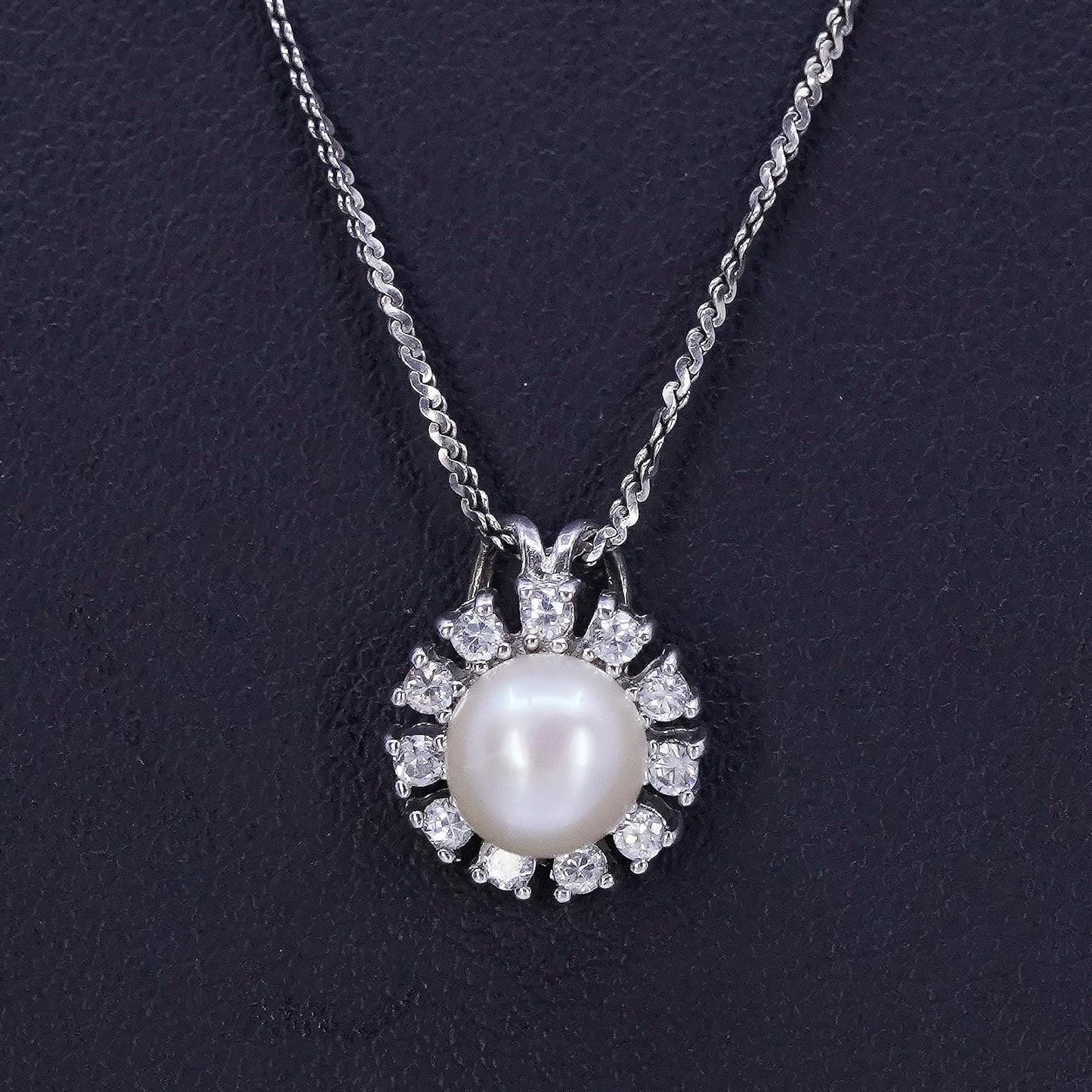 20”, Sterling 925 silver twisted S link necklace with pearl flower pendant