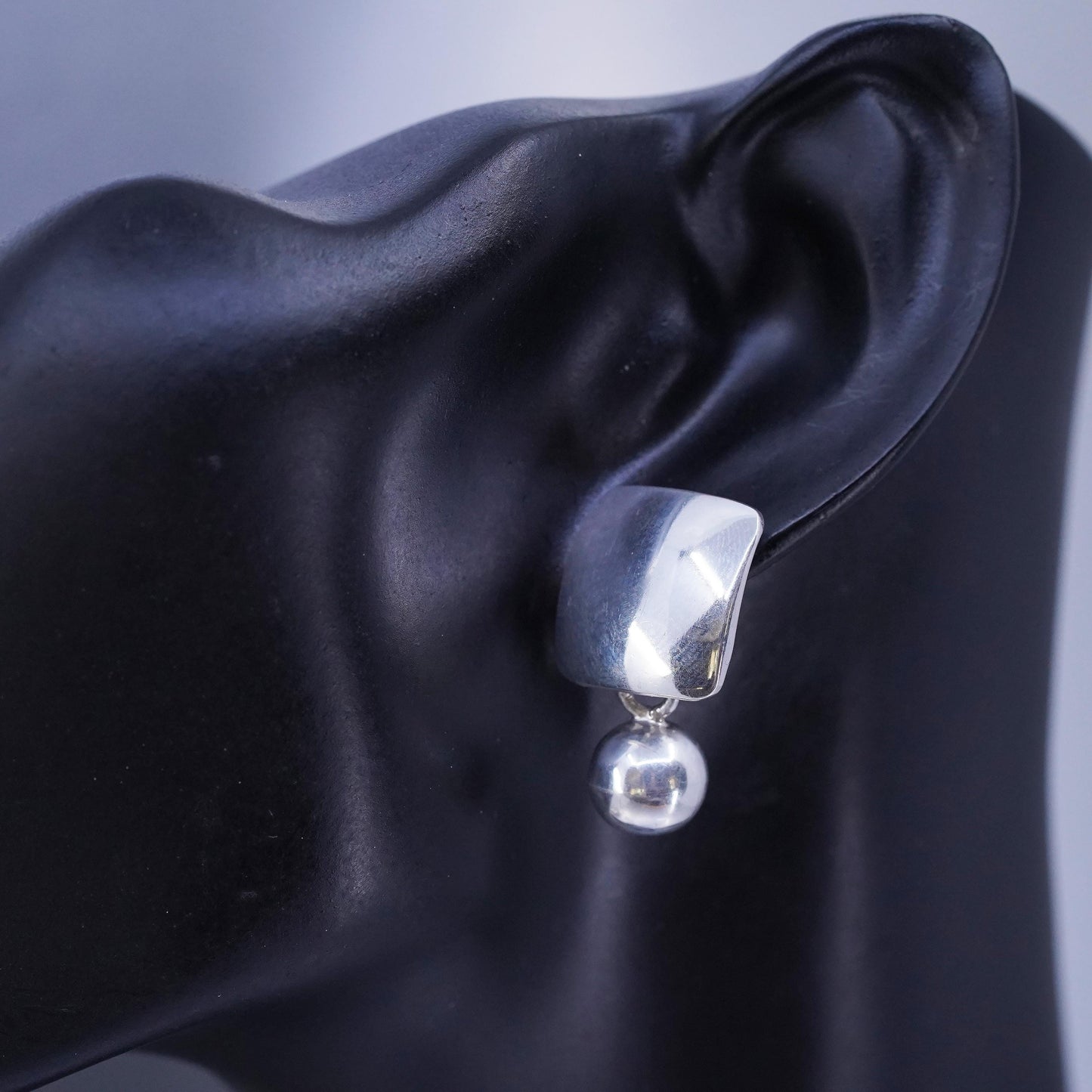 VTG Retired Silpada Sterling 925 Silver Concave Square Ball Bead Earrings P0288