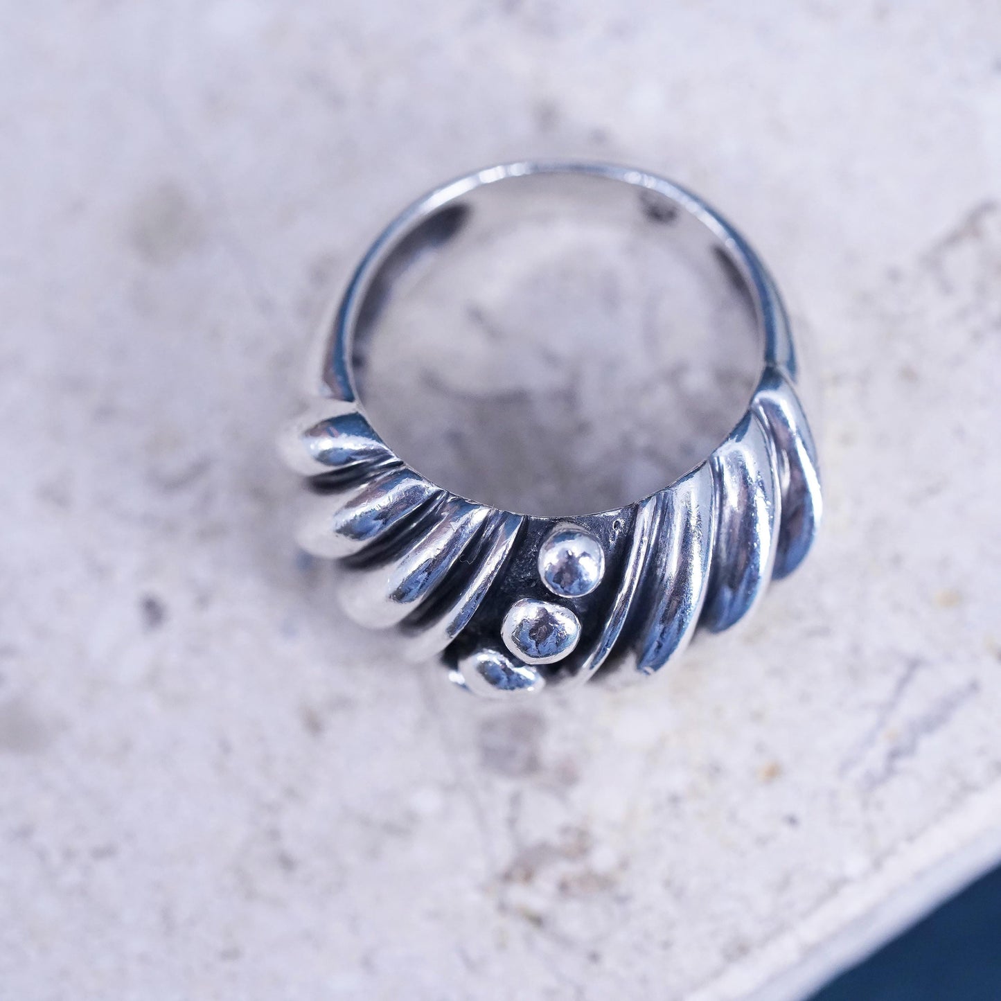 Size 7, VTG Silpada Sterling 925 Silver Beaded Dot Swirl Dome Band Ring Retired