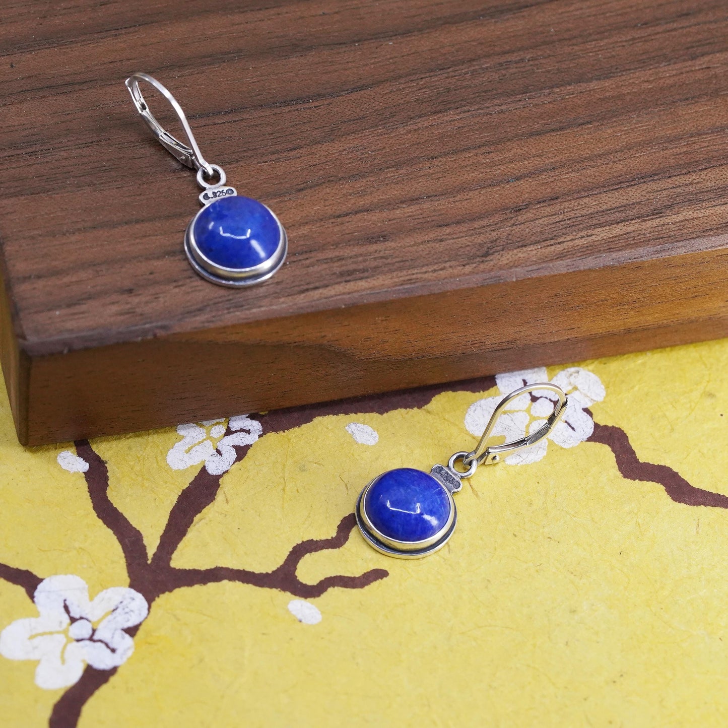 Vintage Carolyn Pollack Relios Sterling 925 Silver circle Earrings lapis lazuli
