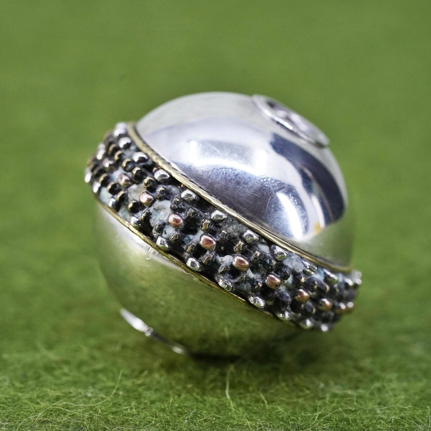 1” Vintage Sterling silver high polished ball, 925 bell with beads