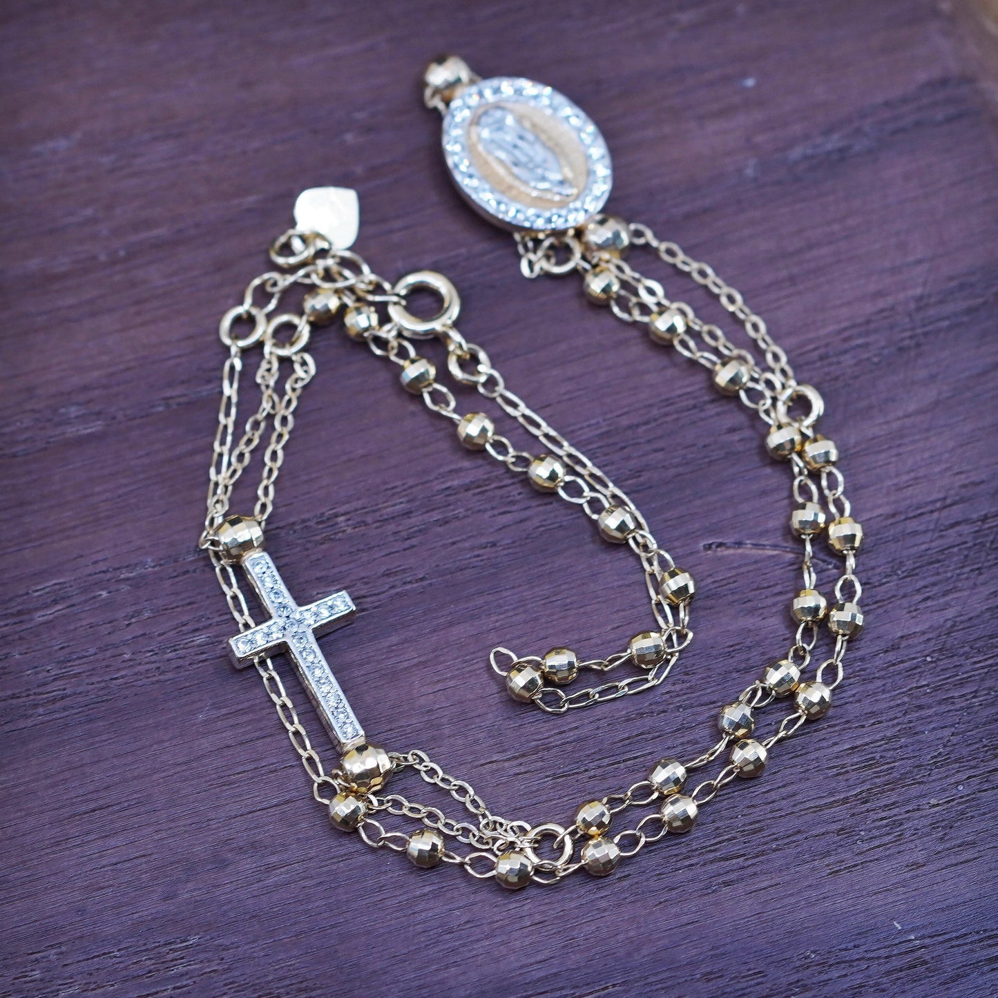 14+4”, vermeil gold Sterling silver necklace, 925 circle chain cross pendant