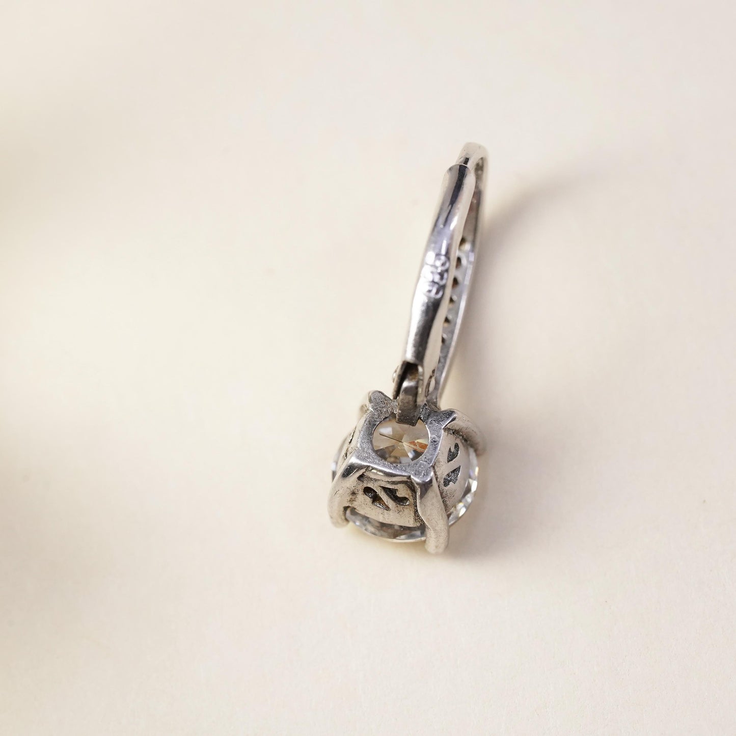 Fashion sterling silver single earring, 925 dangle with clear Cz and lever back