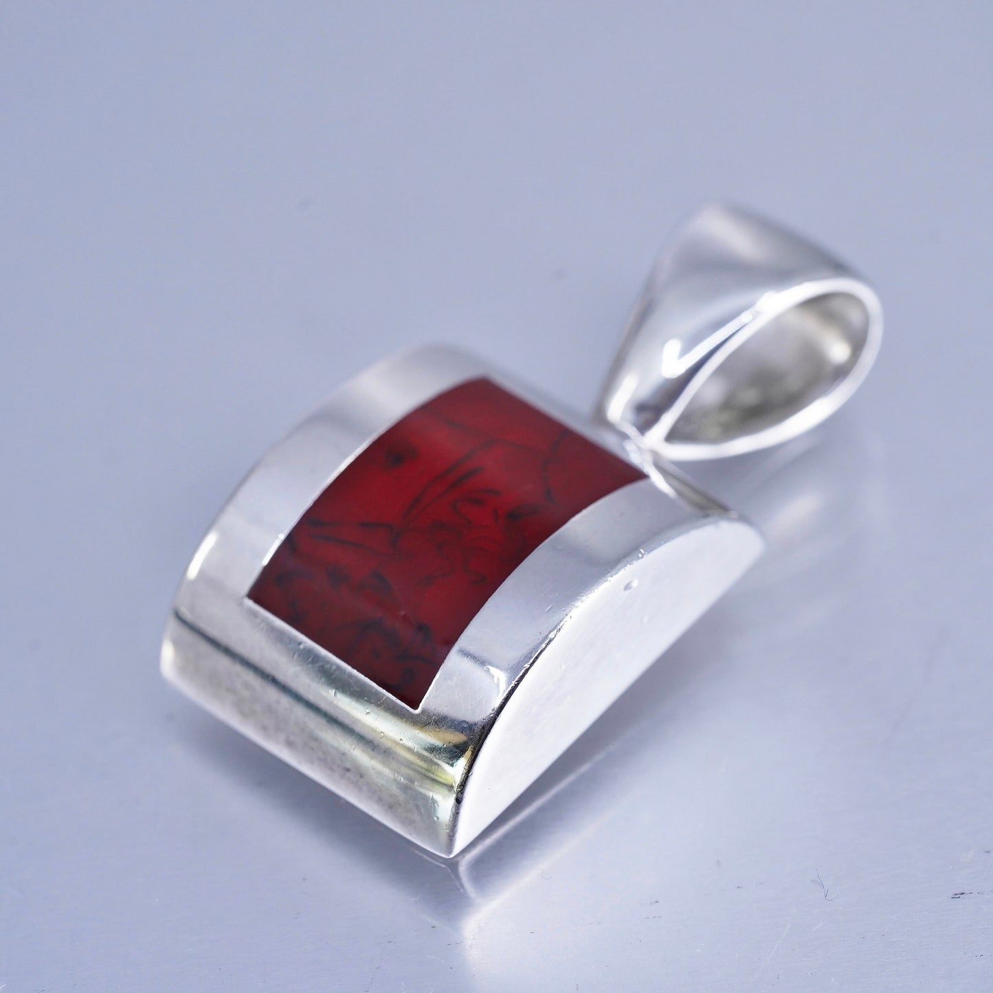 Vintage Mexican sterling 925 silver handmade pendant with red jasper inlay