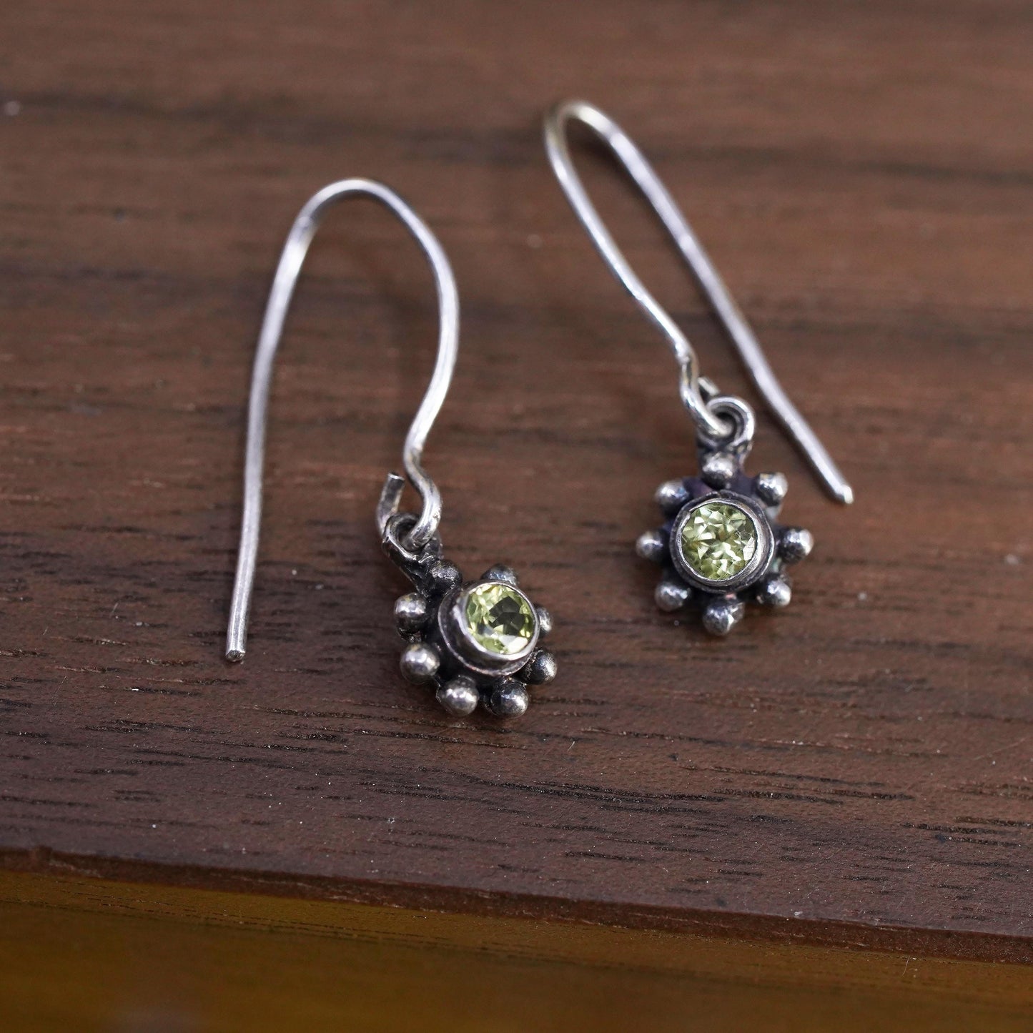 Vintage Sterling 925 silver handmade earrings with peridot drops