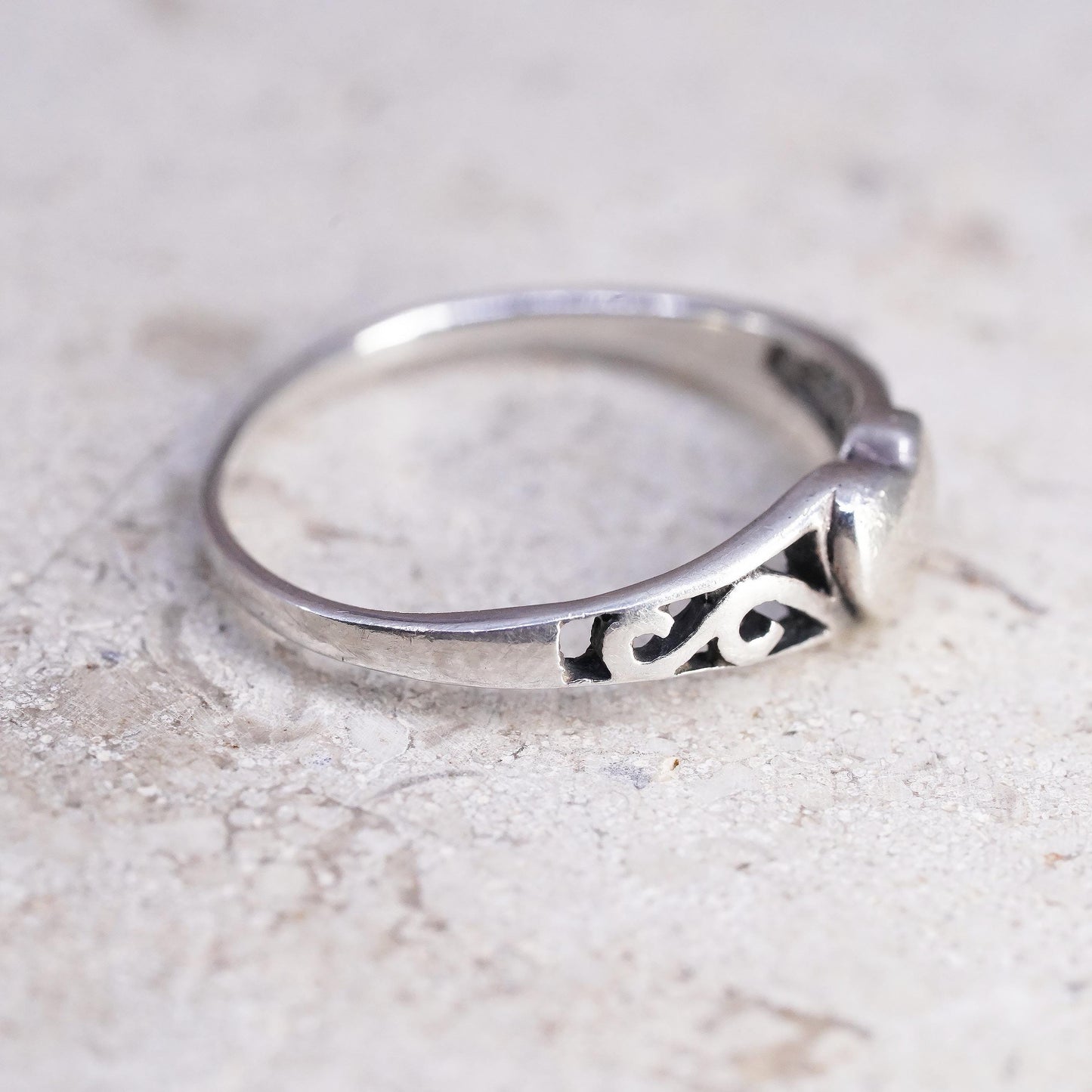 Size 6.25, vintage sterling silver handmade ring, 925 stackable heart band