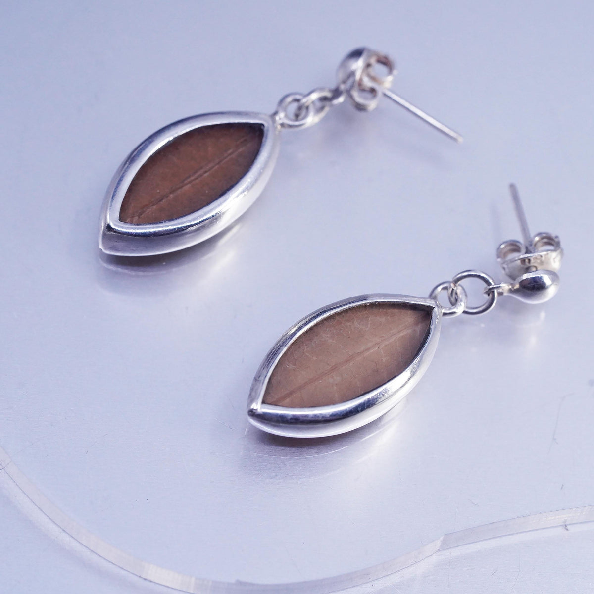 Vintage Sterling 925 silver handmade yellow leaf resin earrings