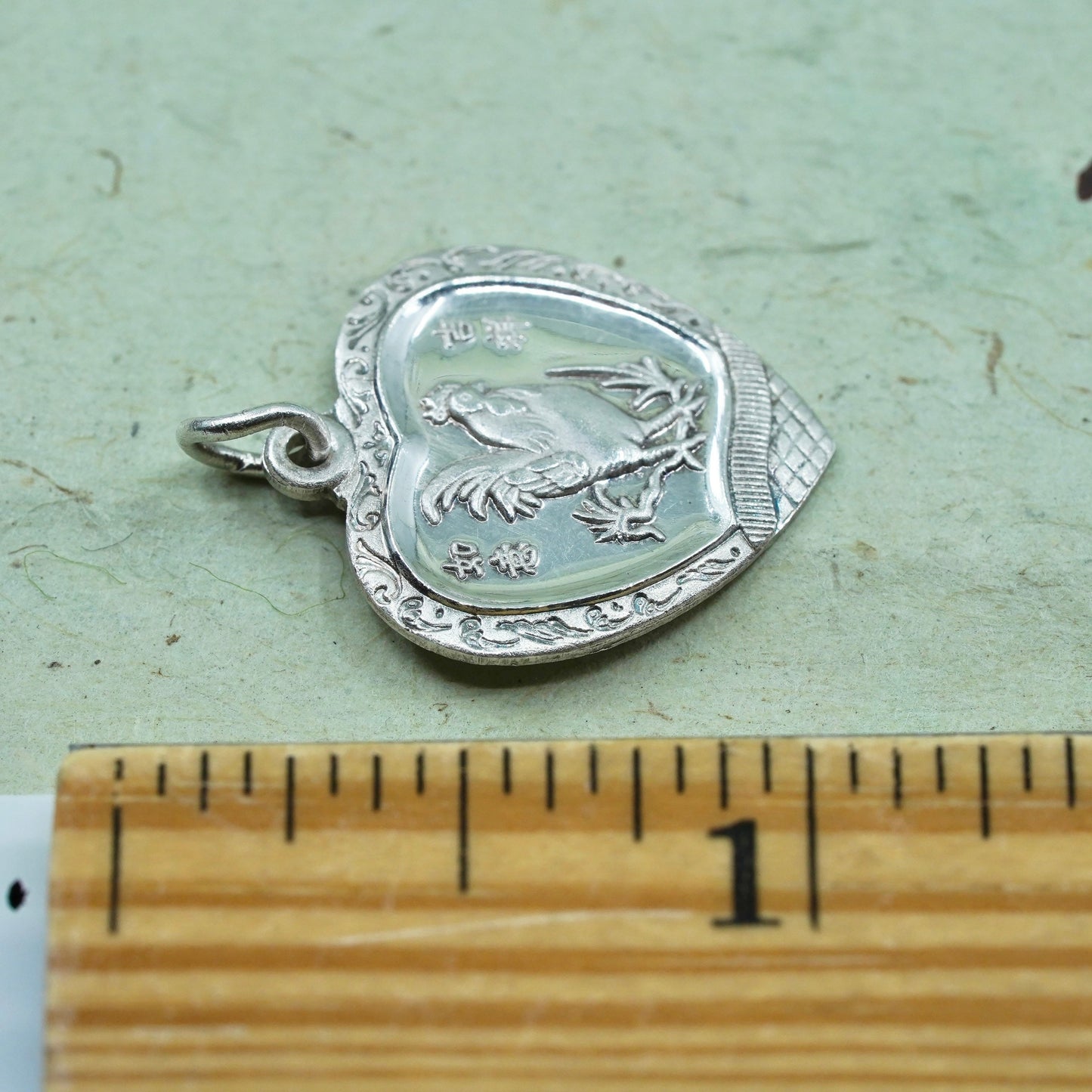 Sterling silver handmade pendant, 925 Chinese word “blessing” and “rooster”