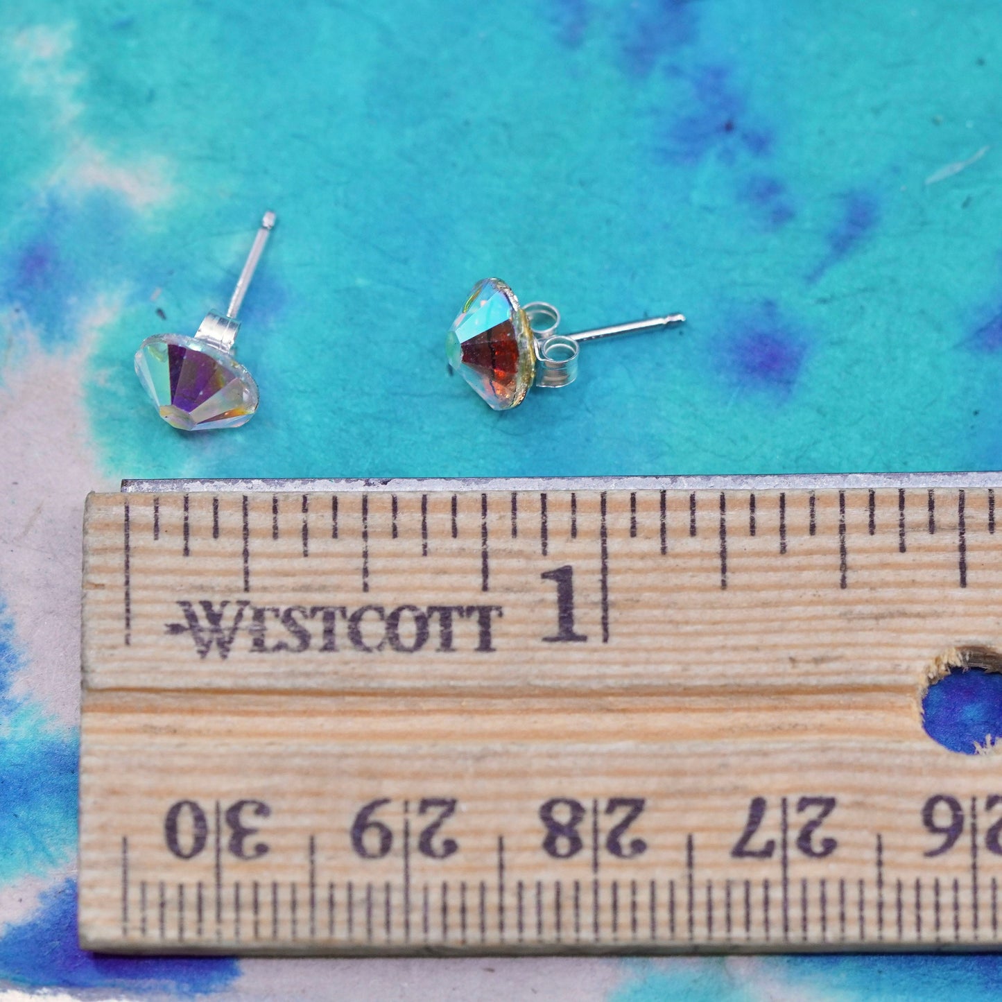 Vintage sterling silver handmade earrings, 925 studs with crystal