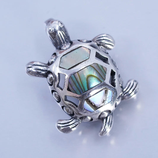 Vintage Sterling silver handmade simple 925 sea turtle charm pendant abalone