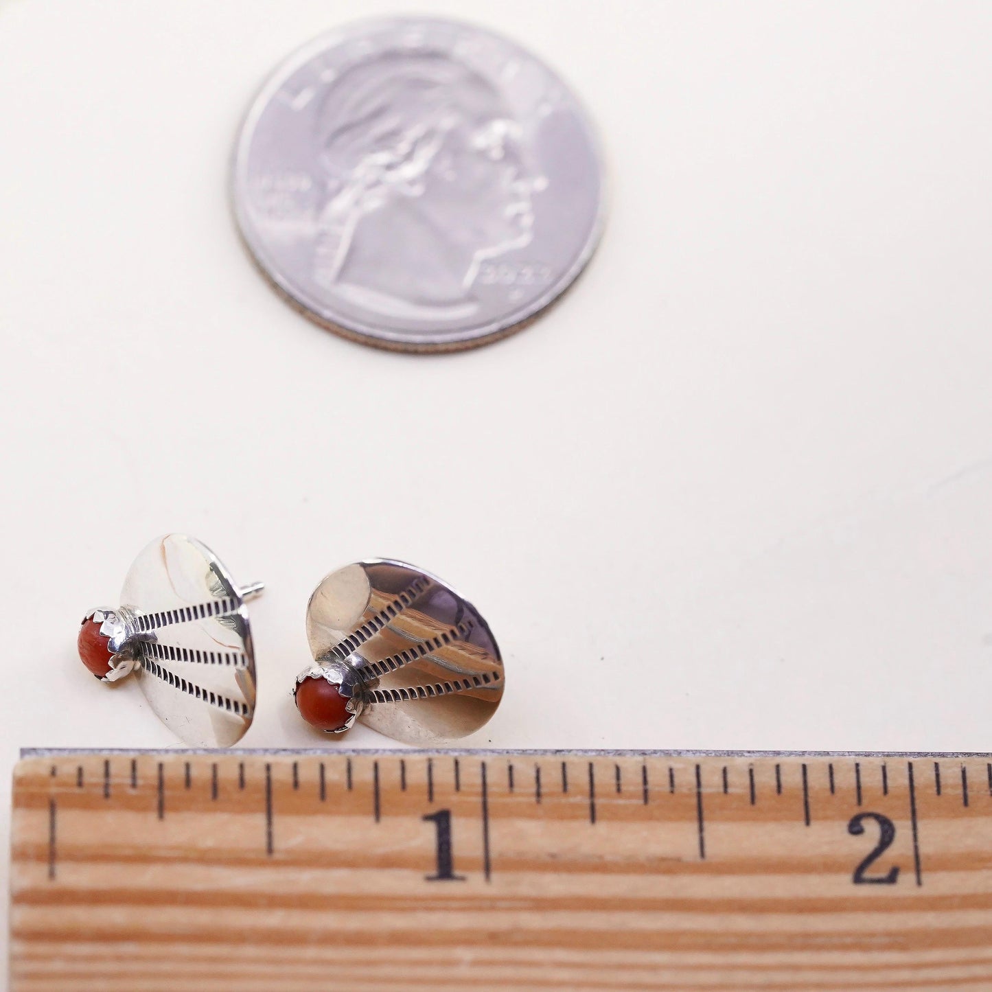 Southwestern St. SIL sterling silver handmade earrings, round 925 studs coral