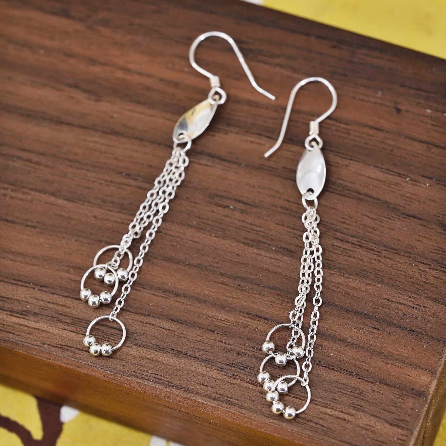 Vintage Sterling silver Handmade earrings, 925 chain with bead circles