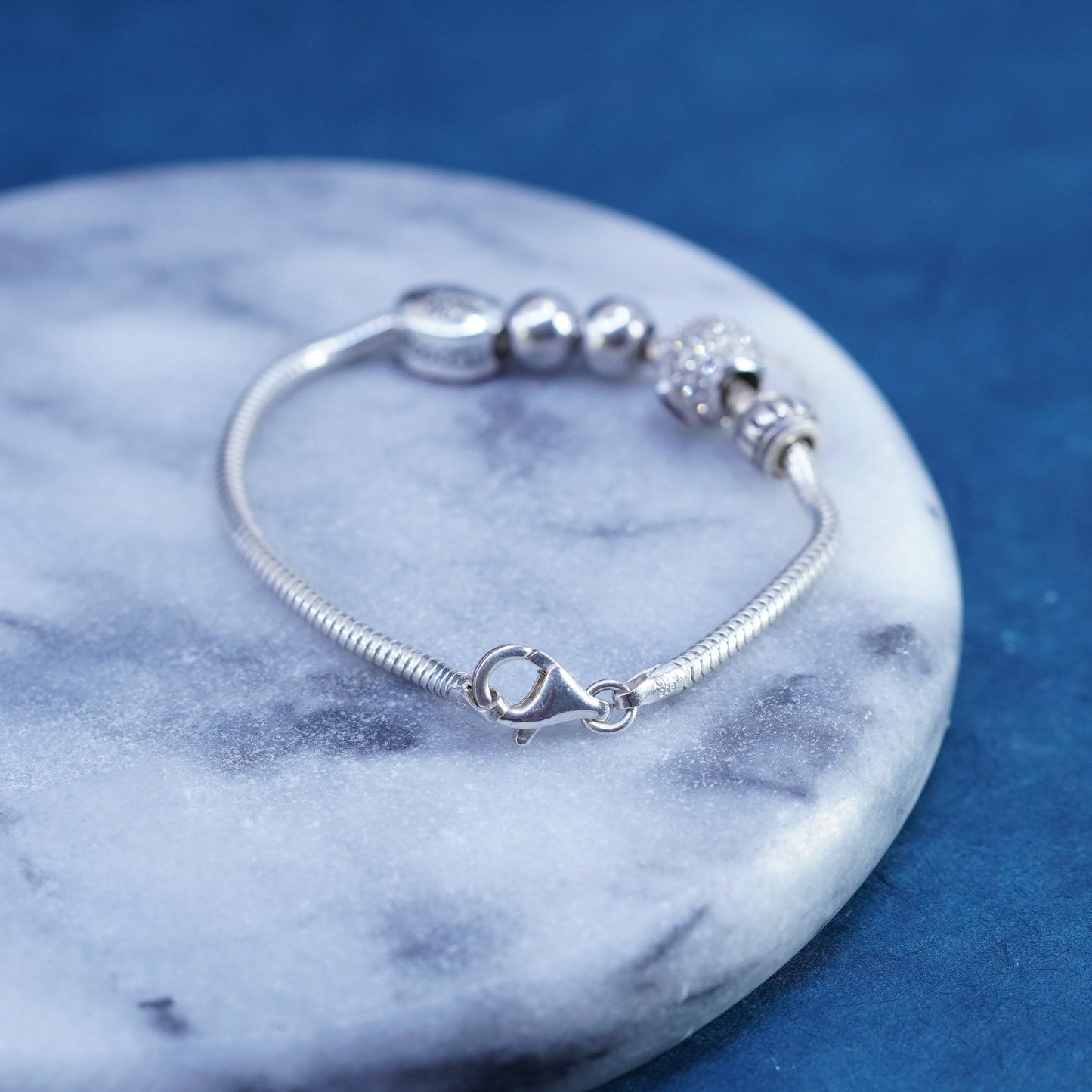 7”, Sterling silver bracelet 925 bold snake chain cluster heart daughter charms