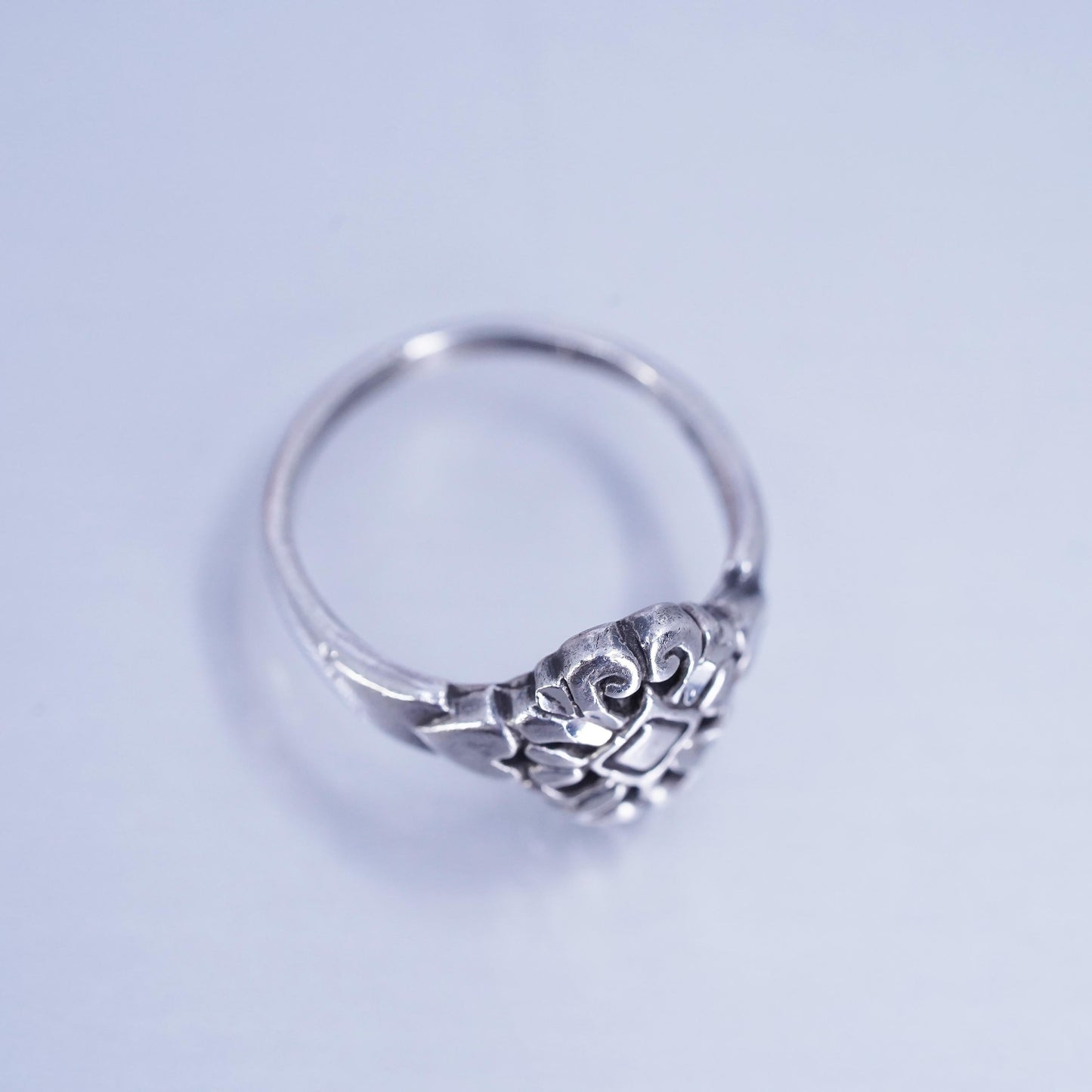 Size 5, vintage Sterling 925 silver handmade filigree ring