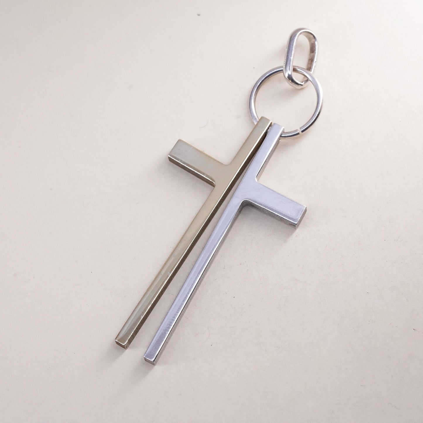 Vintage Italian Arezzo two tone sterling 925 silver split cross pendant