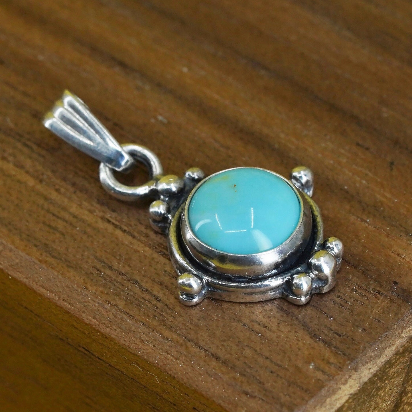 Vintage Sterling silver 925 handmade pendant with round turquoise
