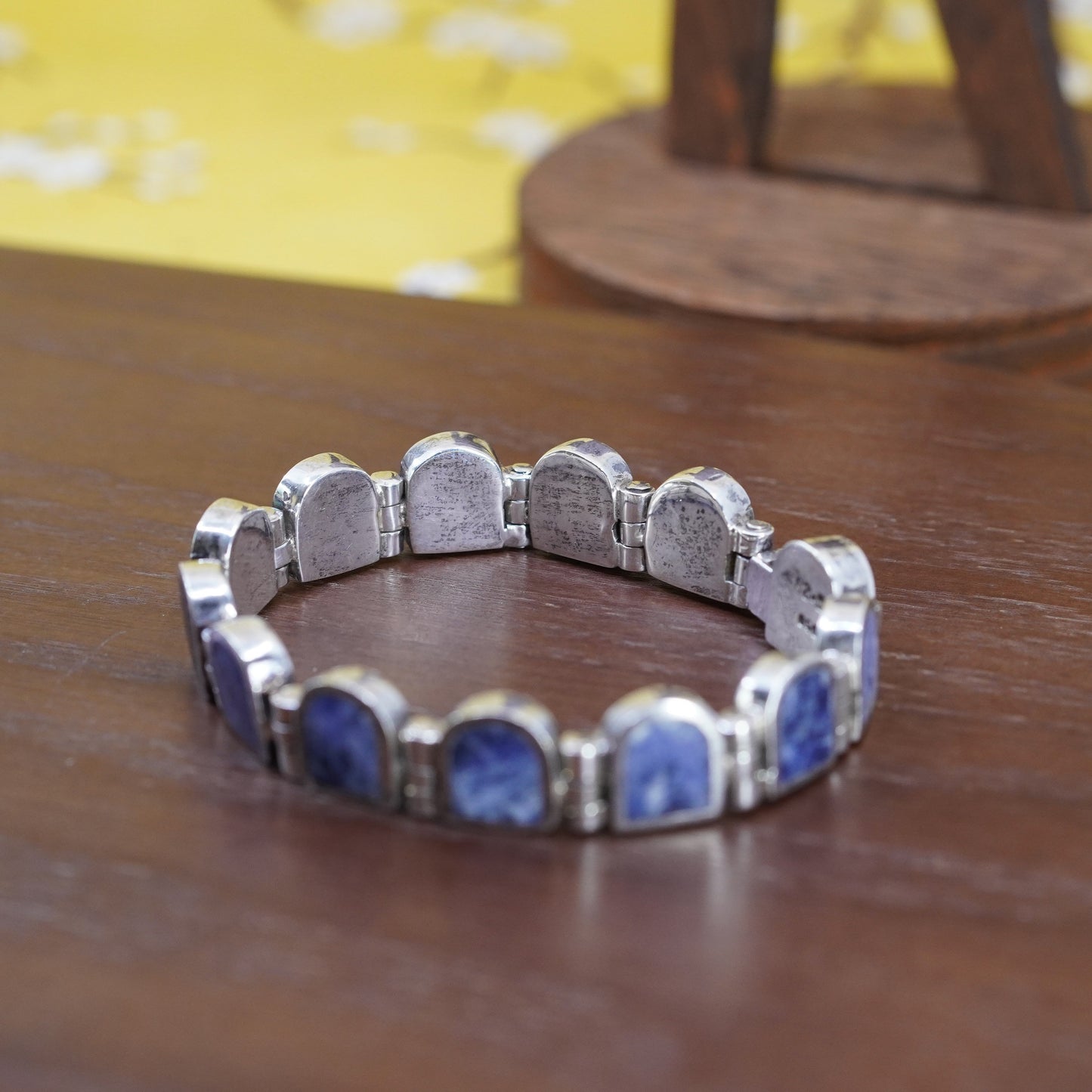 6.5”, vintage Mexico Sterling 950 silver tennis bracelet with sodalite inlay