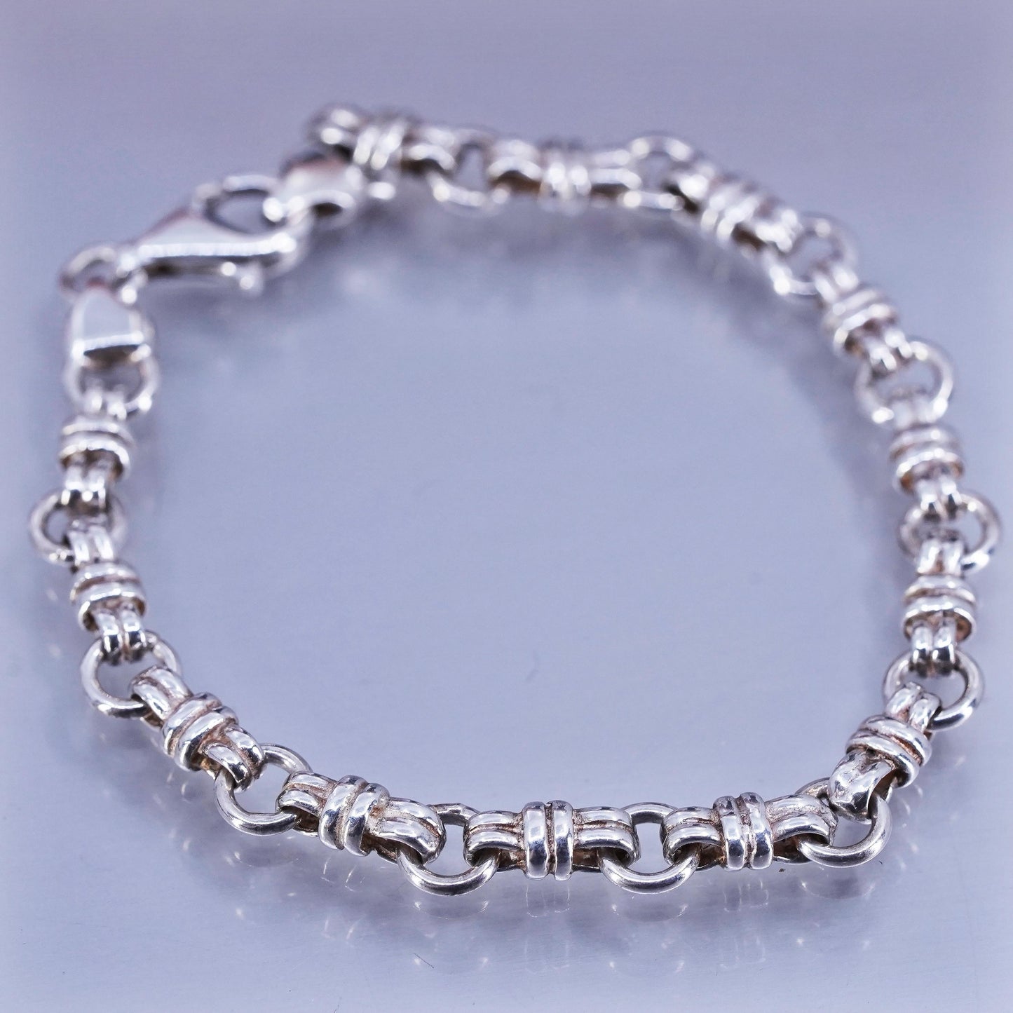 6.5”, Vintage Italy Sterling 925 silver handmade bracelet, double circle chain