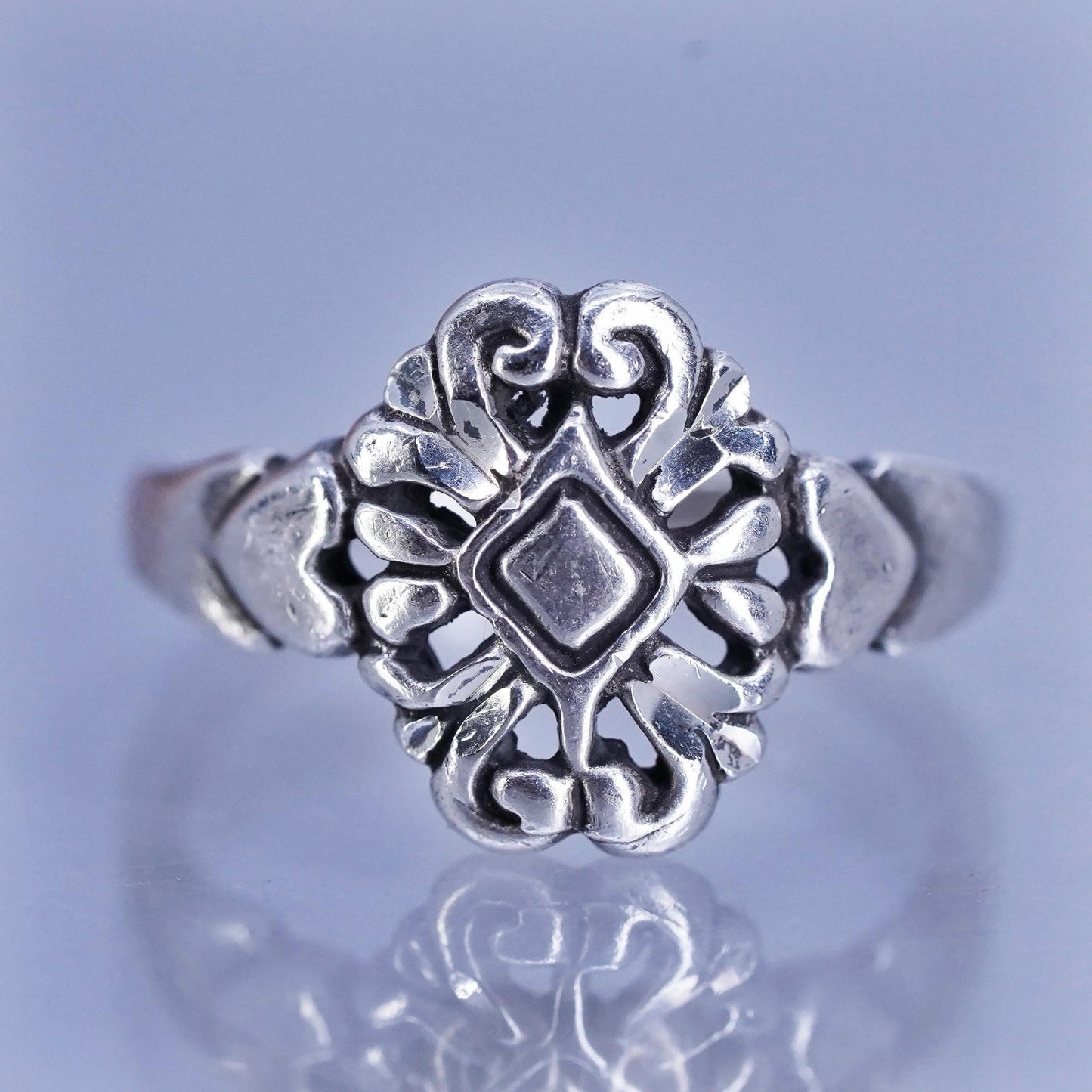 Size 5, vintage Sterling 925 silver handmade filigree ring