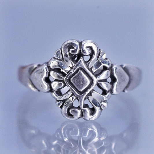 Size 5, vintage Sterling 925 silver handmade filigree ring