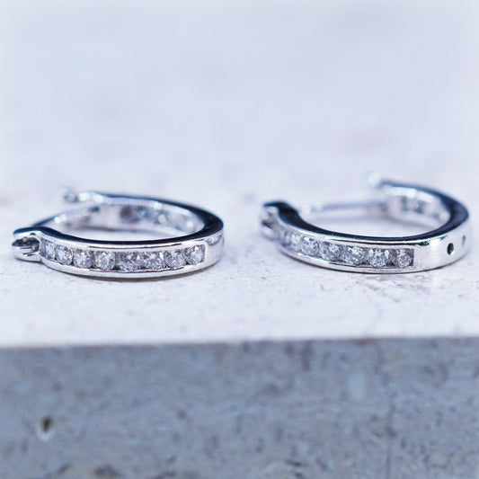 0.5", vintage Sterling silver handmade hoop earrings, 925 huggie with cz