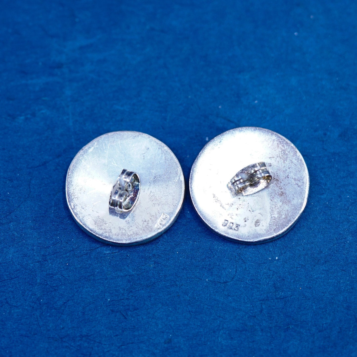 Vintage Mexican sterling silver handmade earrings, 925 circle studs