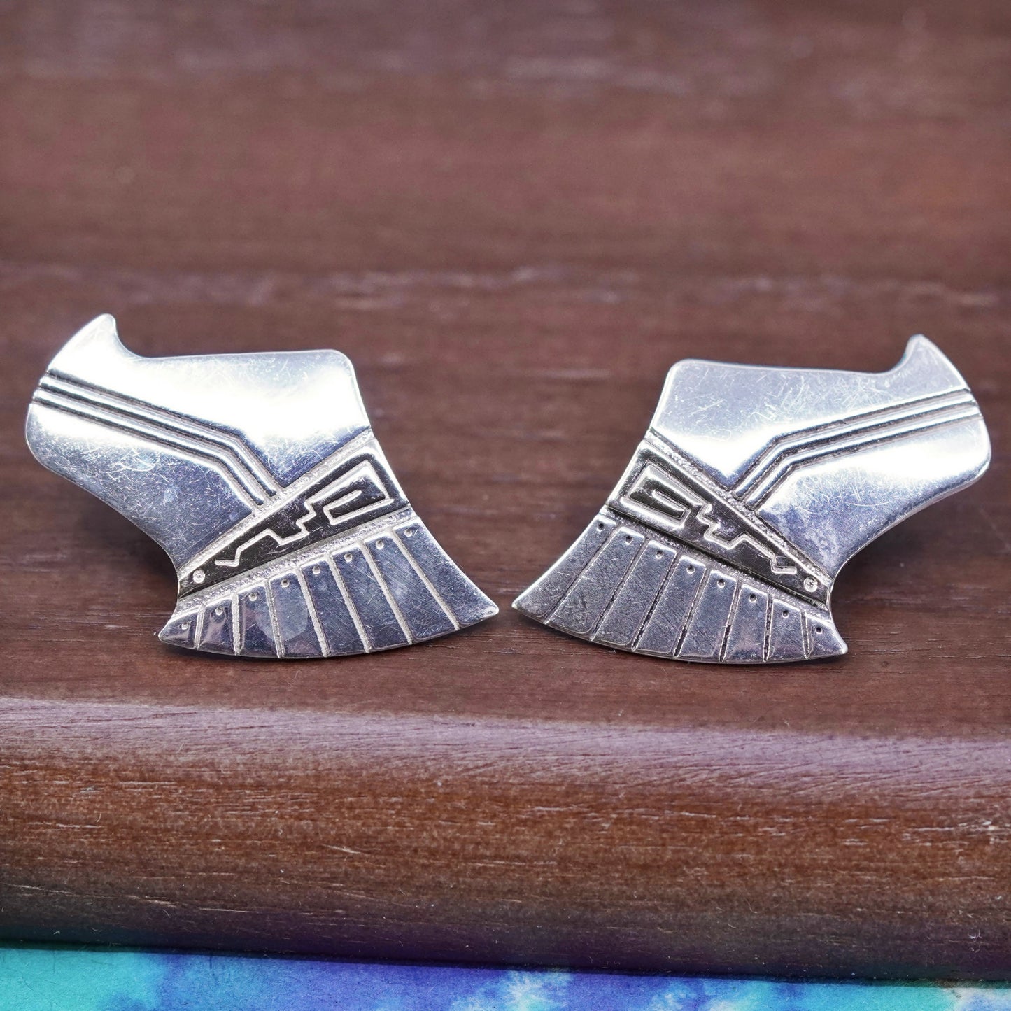 Relios Carolyn Pollack two tone Sterling silver earrings, textured 925 studs