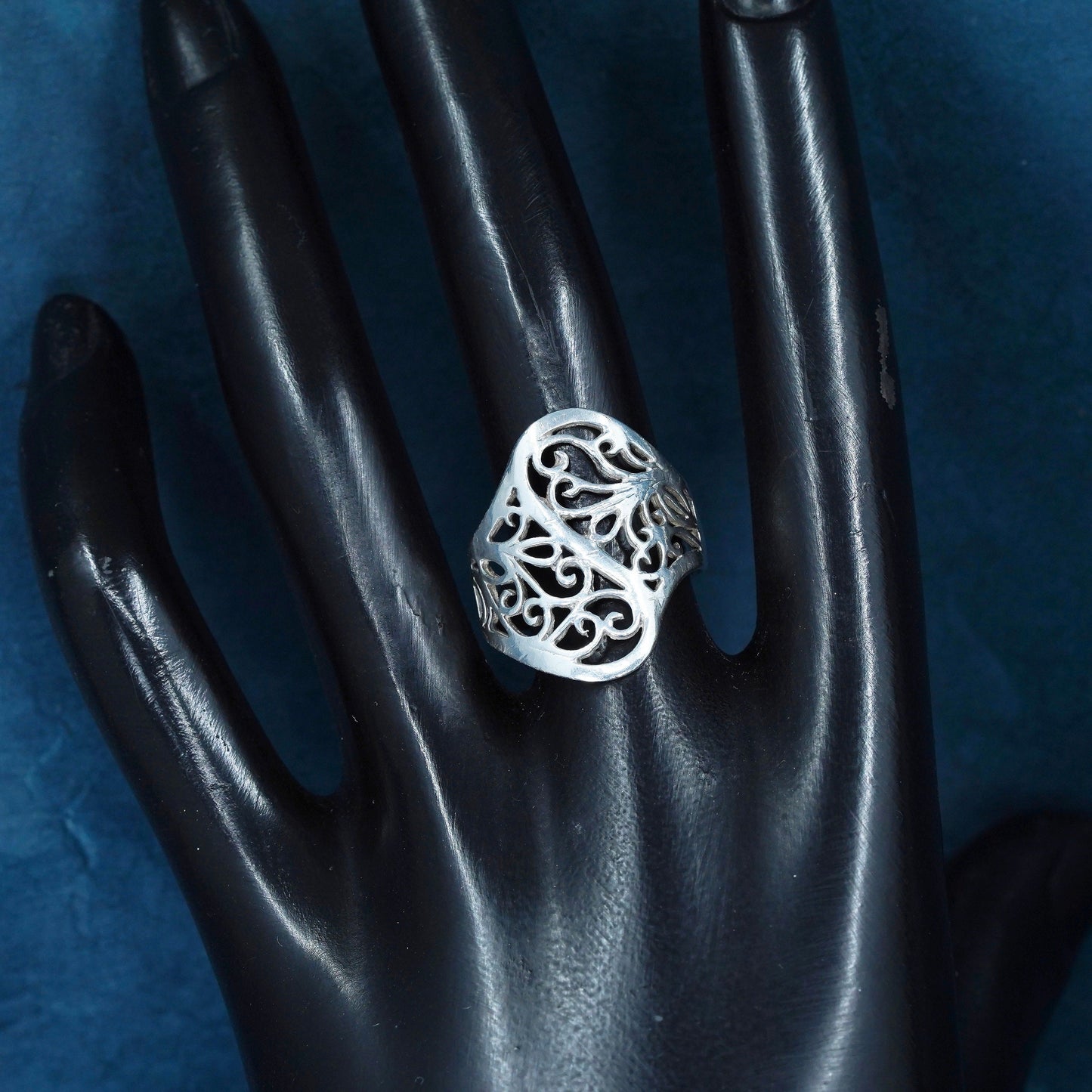 Size 8, vintage Sterling silver handmade ring, 925 filigree band