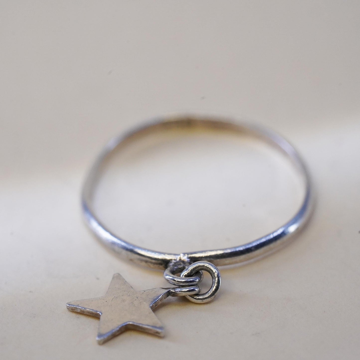 Size 6, vintage sterling silver ring, 925 thin stackable band with star charm