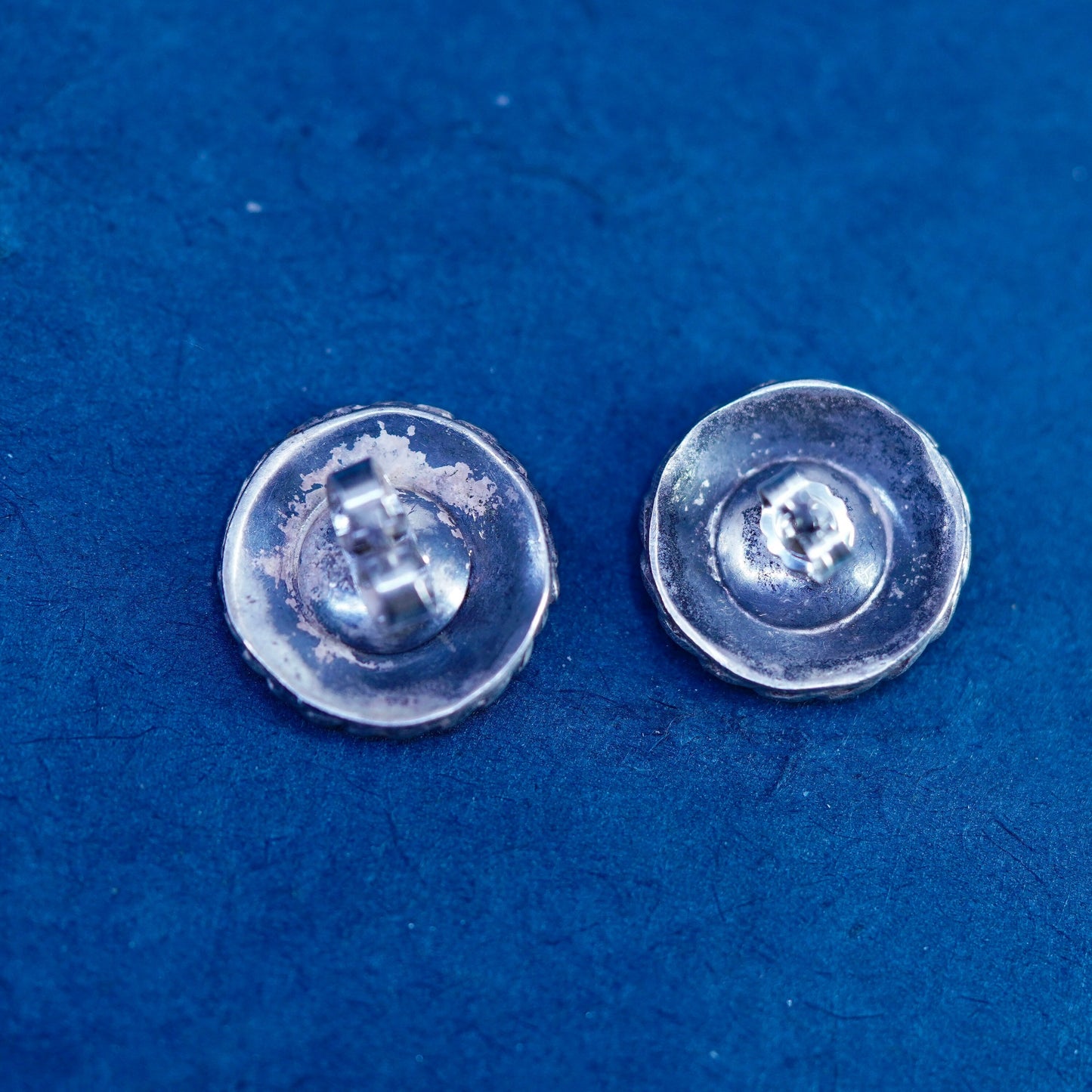 Vintage Native American sterling silver handmade earrings, 925 spiral studs