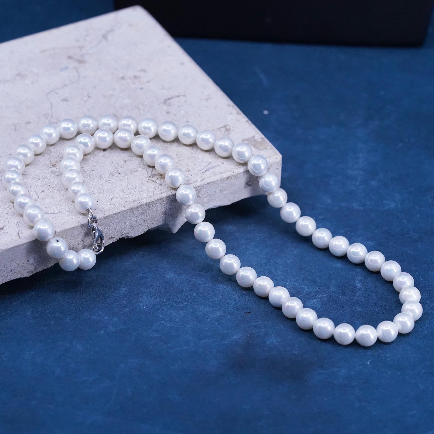 16", vintage Sterling 925 silver handmade necklace 6mm white freshwater pearls