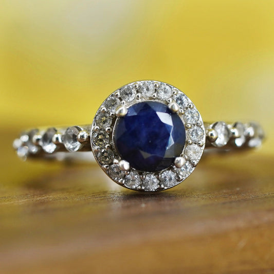Size 5, vintage Sterling silver handmade ring, 925 band with sapphire clear Cz