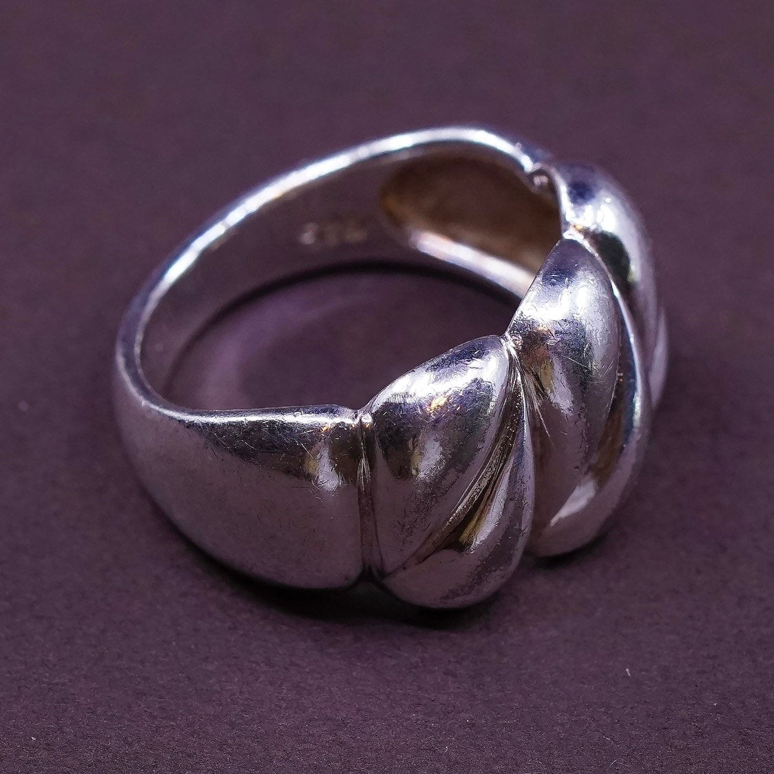 sz 8.25, vtg Sterling silver handmade ring, 925 silver ribbed band