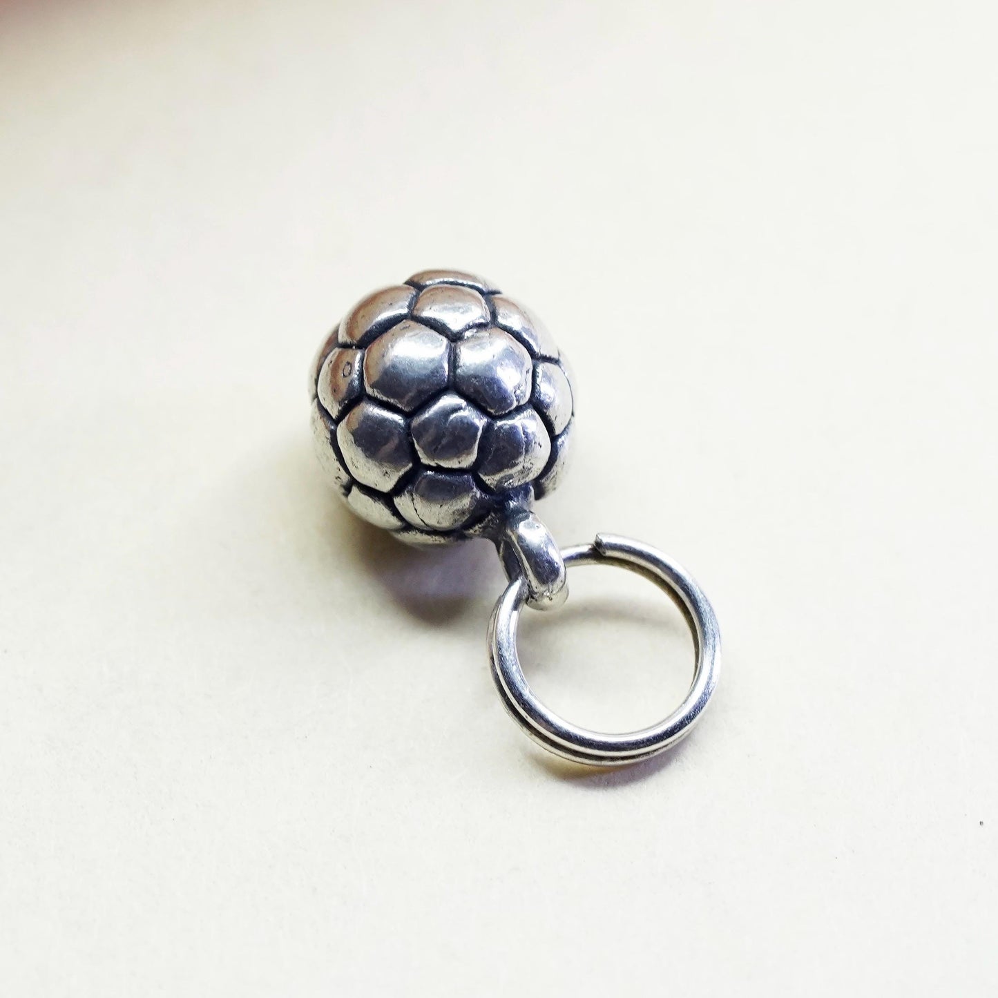Vintage sterling silver charm, 925 silver 3D football charm, soccer ball