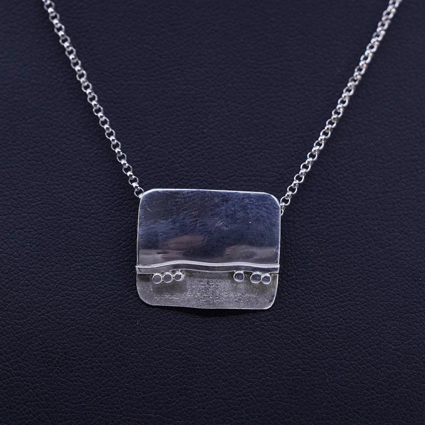 16”, southwestern Sterling 925 silver bead necklace two tone landscape pendant