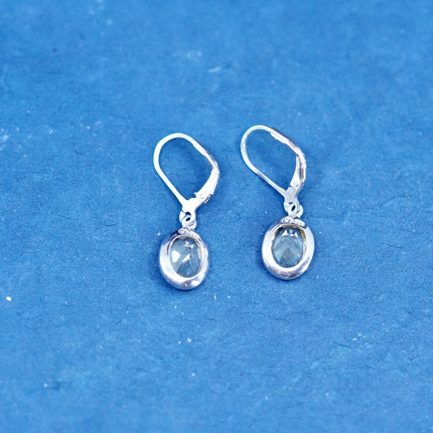Vintage Sterling 925 silver handmade earrings with oval citrine