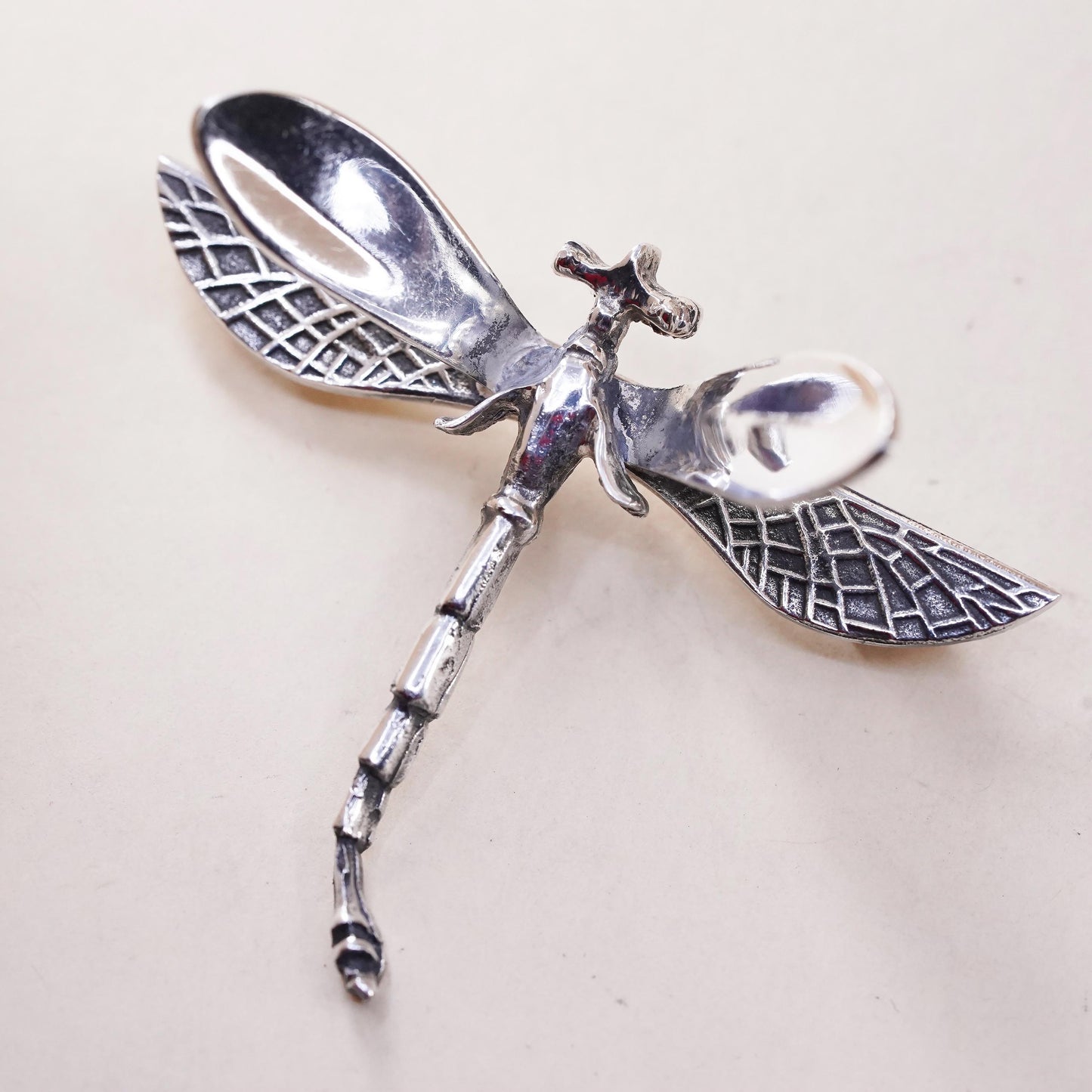 Vintage Sterling silver handmade brooch, 3D 925 dragonfly pin