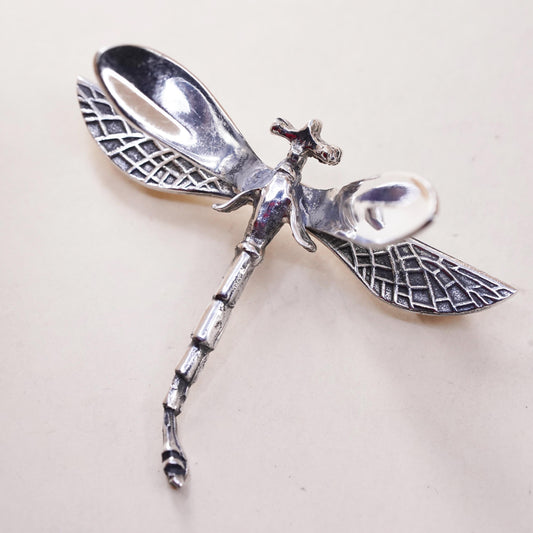 Vintage Sterling silver handmade brooch, 3D 925 dragonfly pin