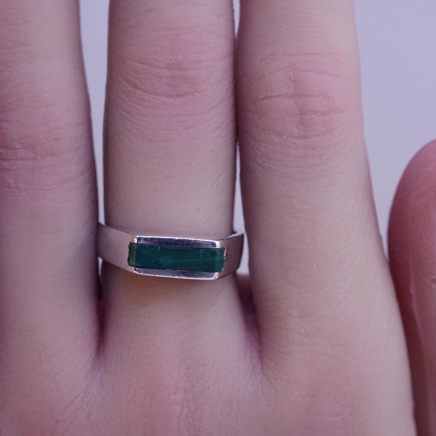 Size 7.25, vintage Sterling silver engagement ring, 925 band with malachite