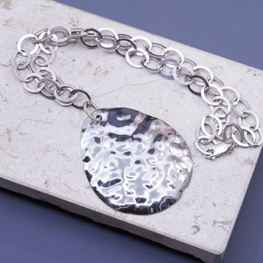 18", VTG sterling silver 925 necklace, textured teardrop pendant circle chain