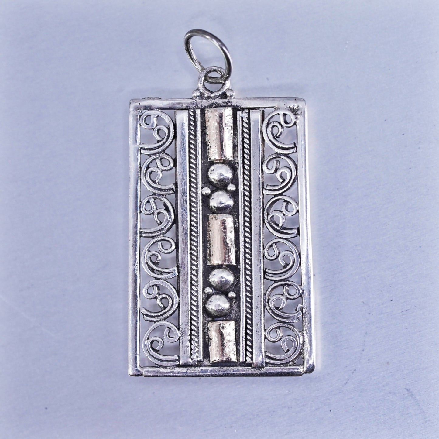 Vintage two tone brase sterling 925 silver handmade filigree pendant charm