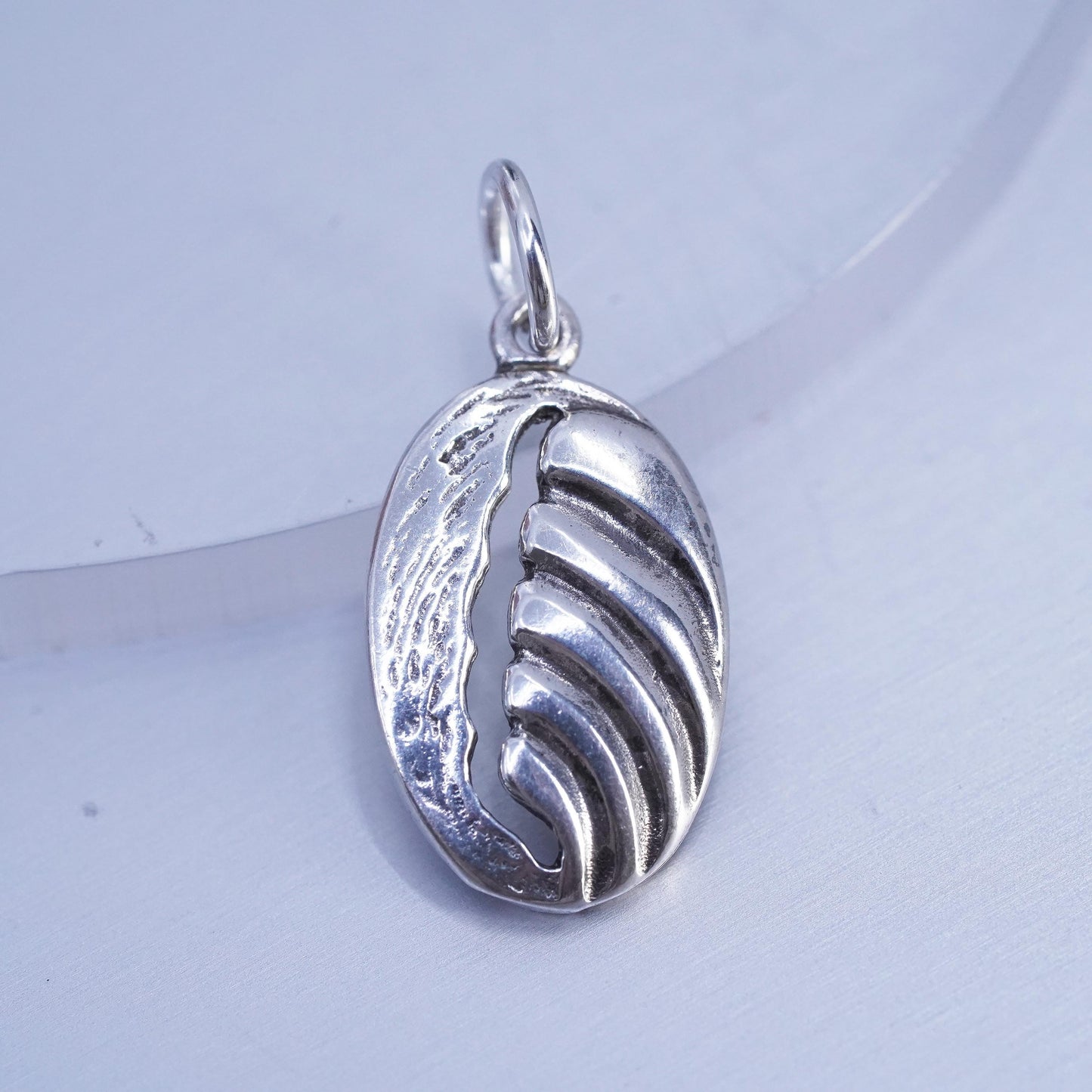 Vintage sterling 925 silver handmade oval wave charm pendant