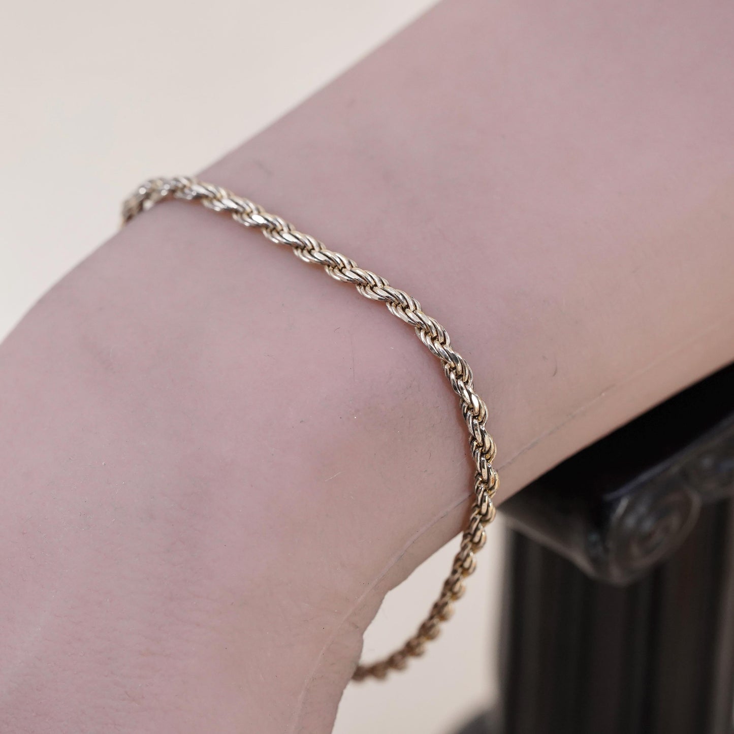 7", Vintage vermeil gold over sterling 925 silver Italian rope chain bracelet