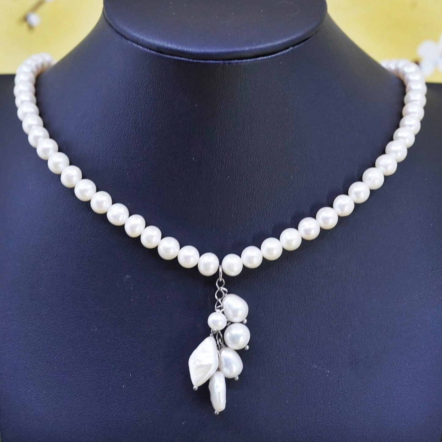 17”, vintage Sterling silver handmade necklace, 925 clasp 7mm freshwater pearl