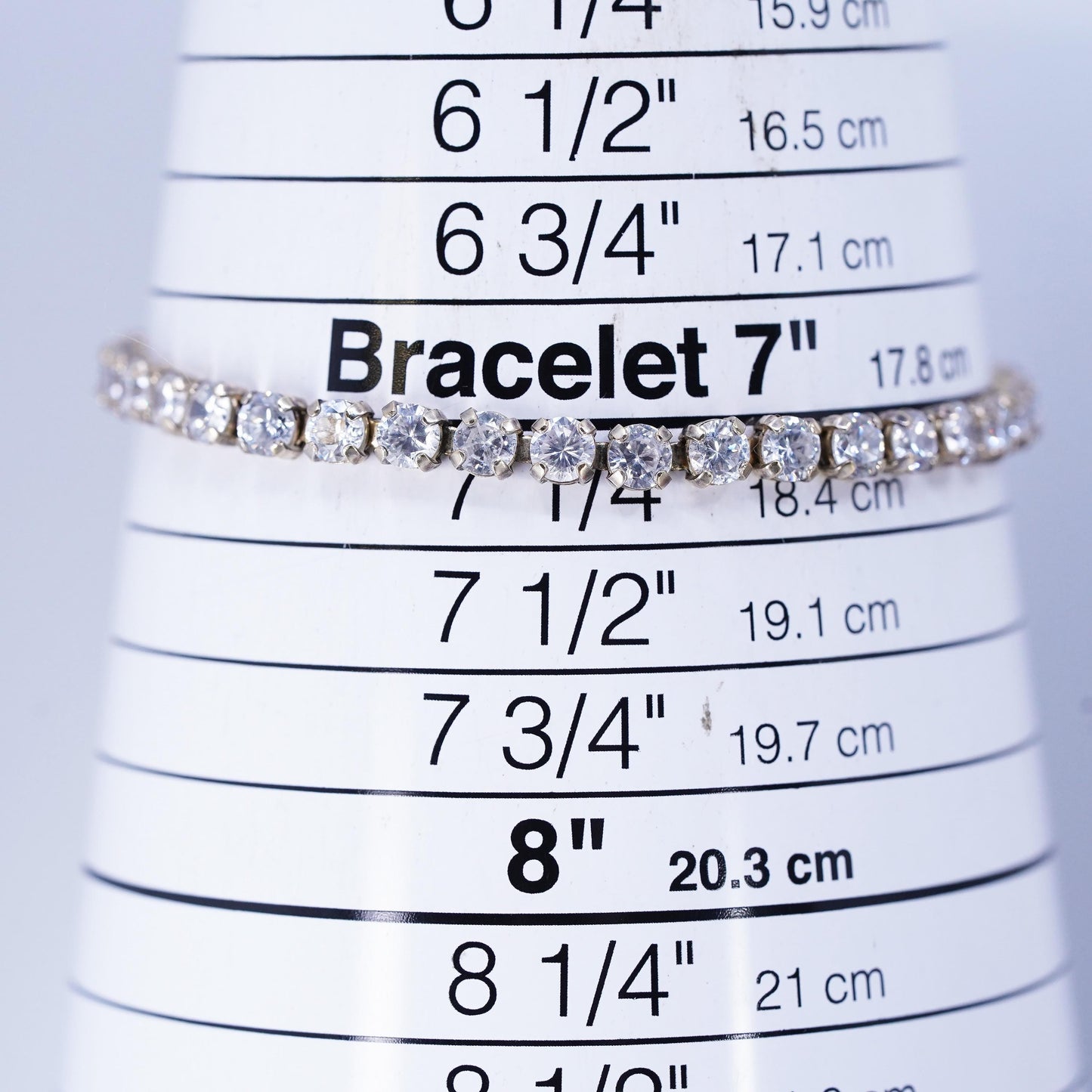 7.25", Vintage gold plated Sterling Silver 925 Tennis Bracelet with cluster cz