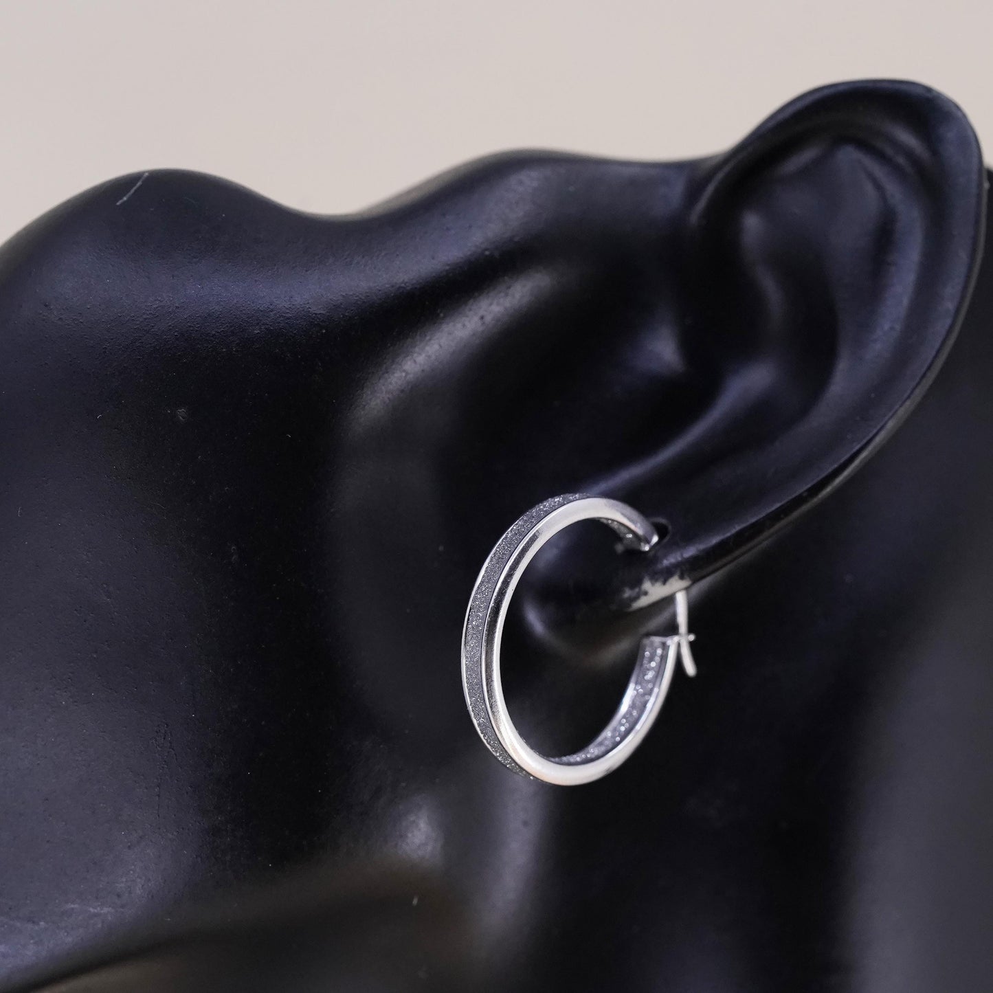 1", Vintage sterling silver loop earrings, 925 fashion glittering hoops