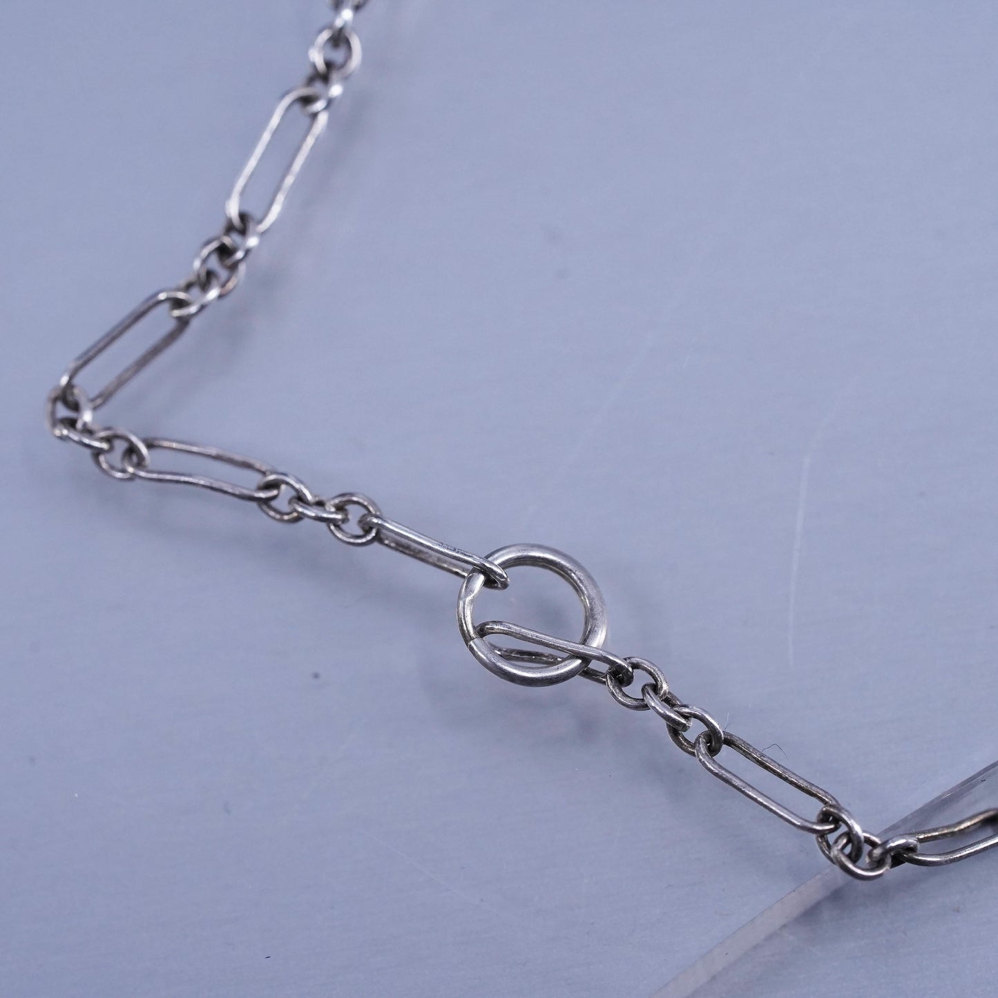 24”, vintage Sterling 925 silver elongated chain pendant necklace with Cz beads