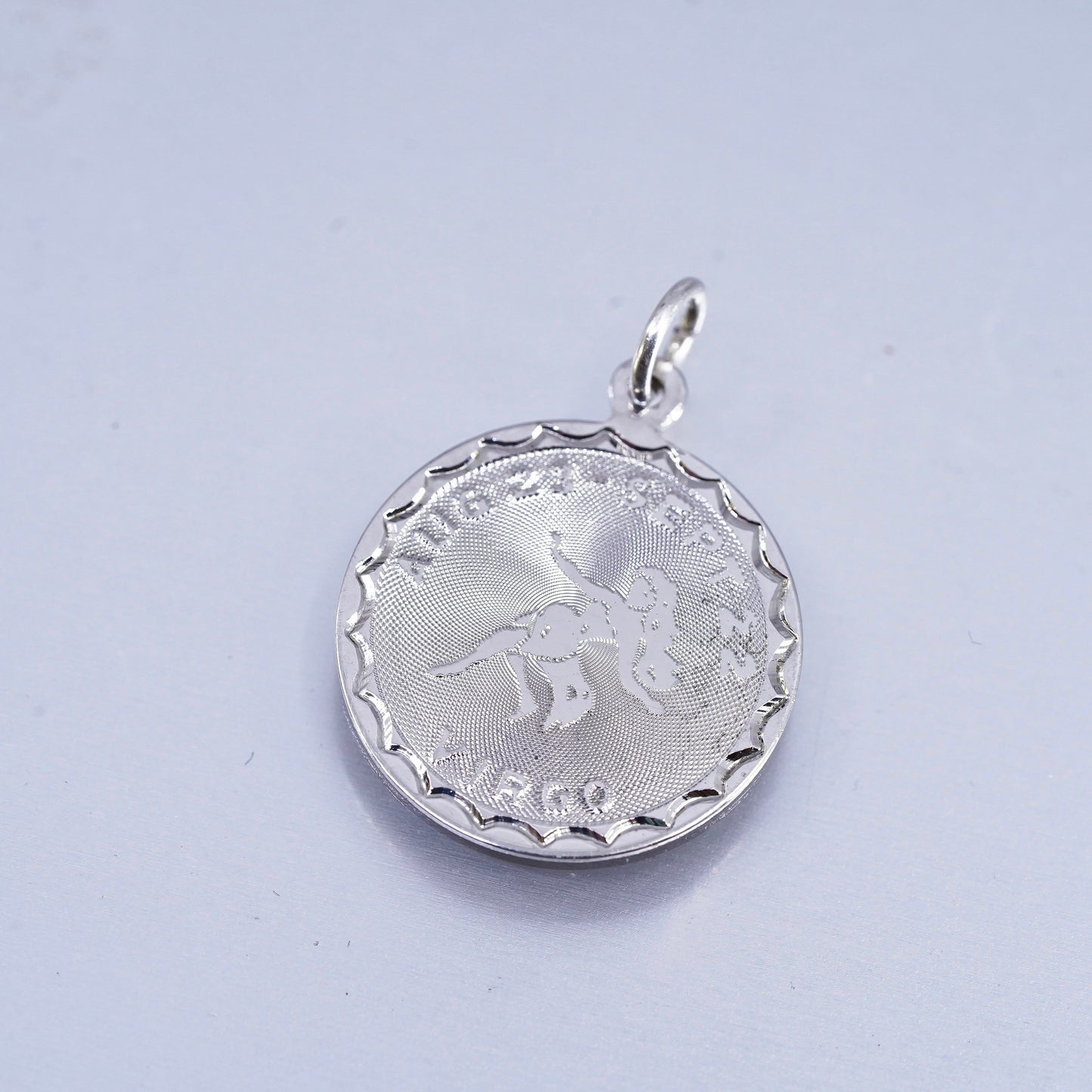 Vintage sterling 925 silver handmade Virgo pendant tag charm